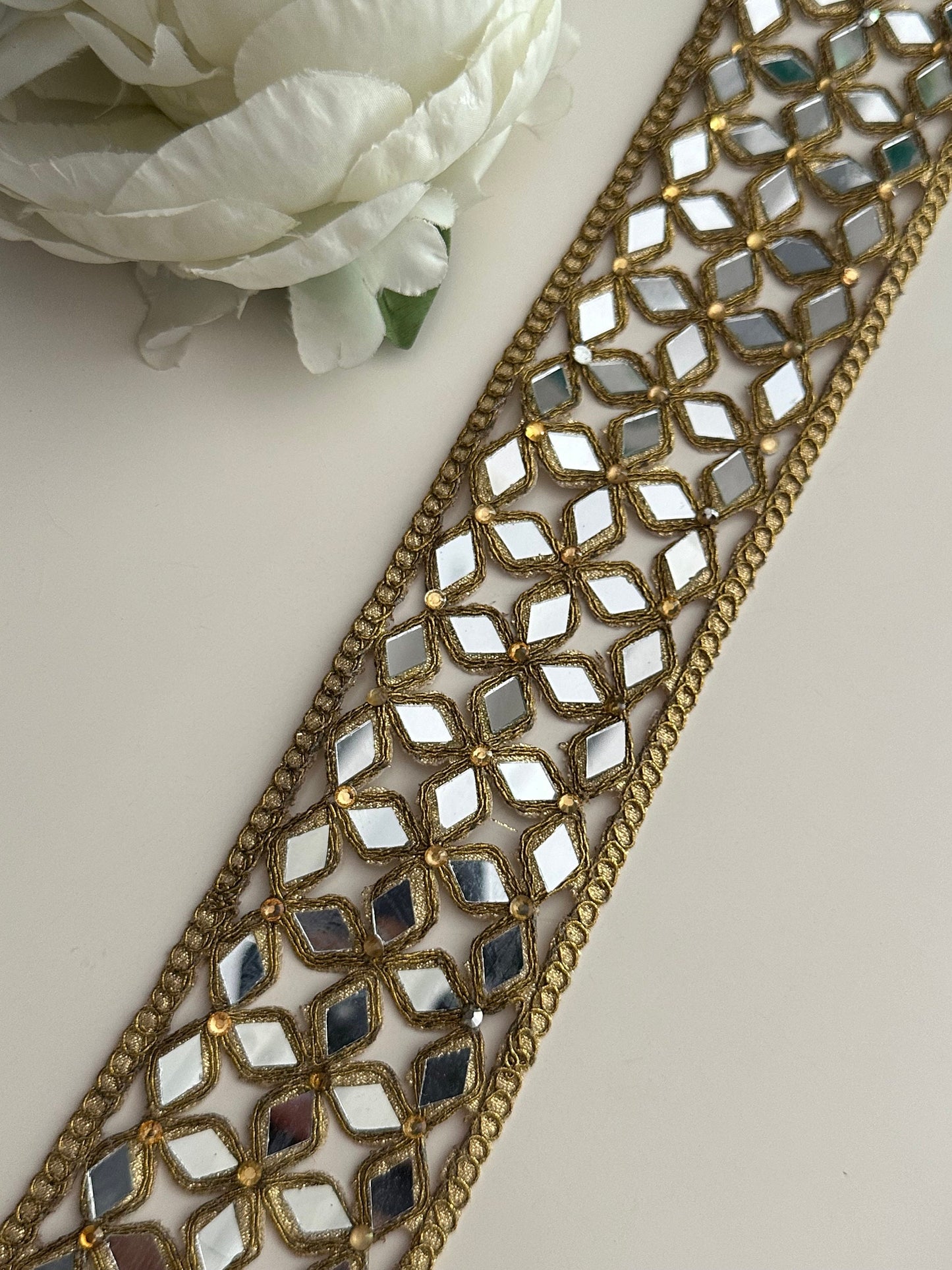 Mirror Cutwork Band 5.5cm Antique Gold Indian Geometric Glamorous saree trim