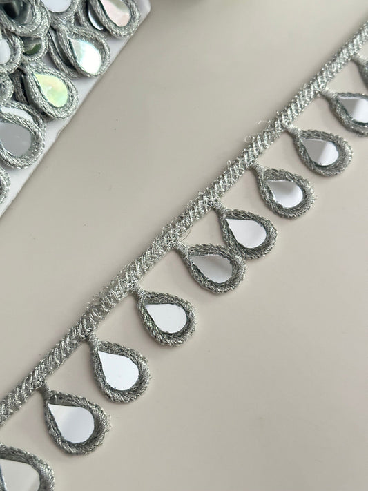 Mirror Tear Drop Tassel Lace Silver