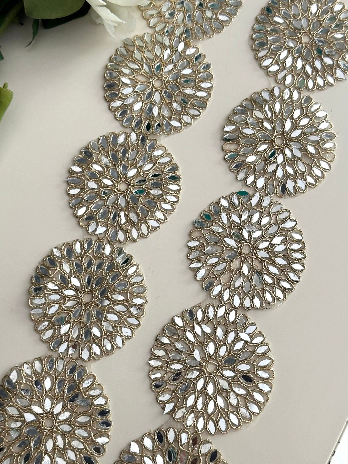 Handcrafted Belt Cutwork Mirror Lace trim Real Mirror Trim For Costume & party festive Dress