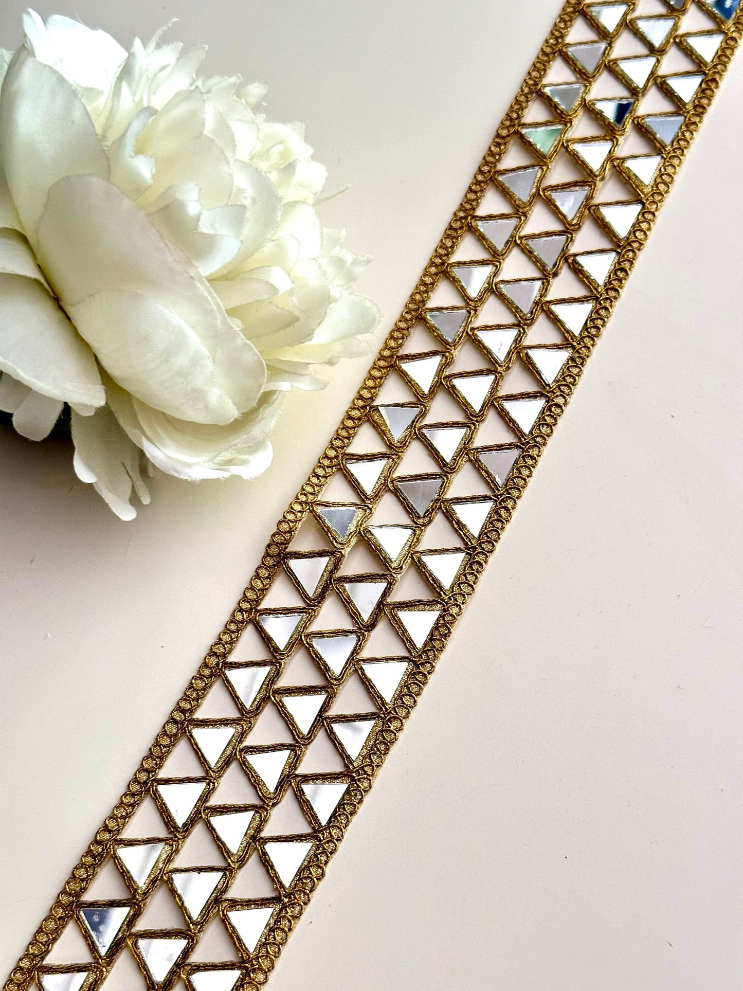Indian Broad Mirror Cutwork Belt Symmetric saree trim Mirror Band Indian Dupatta Lace
