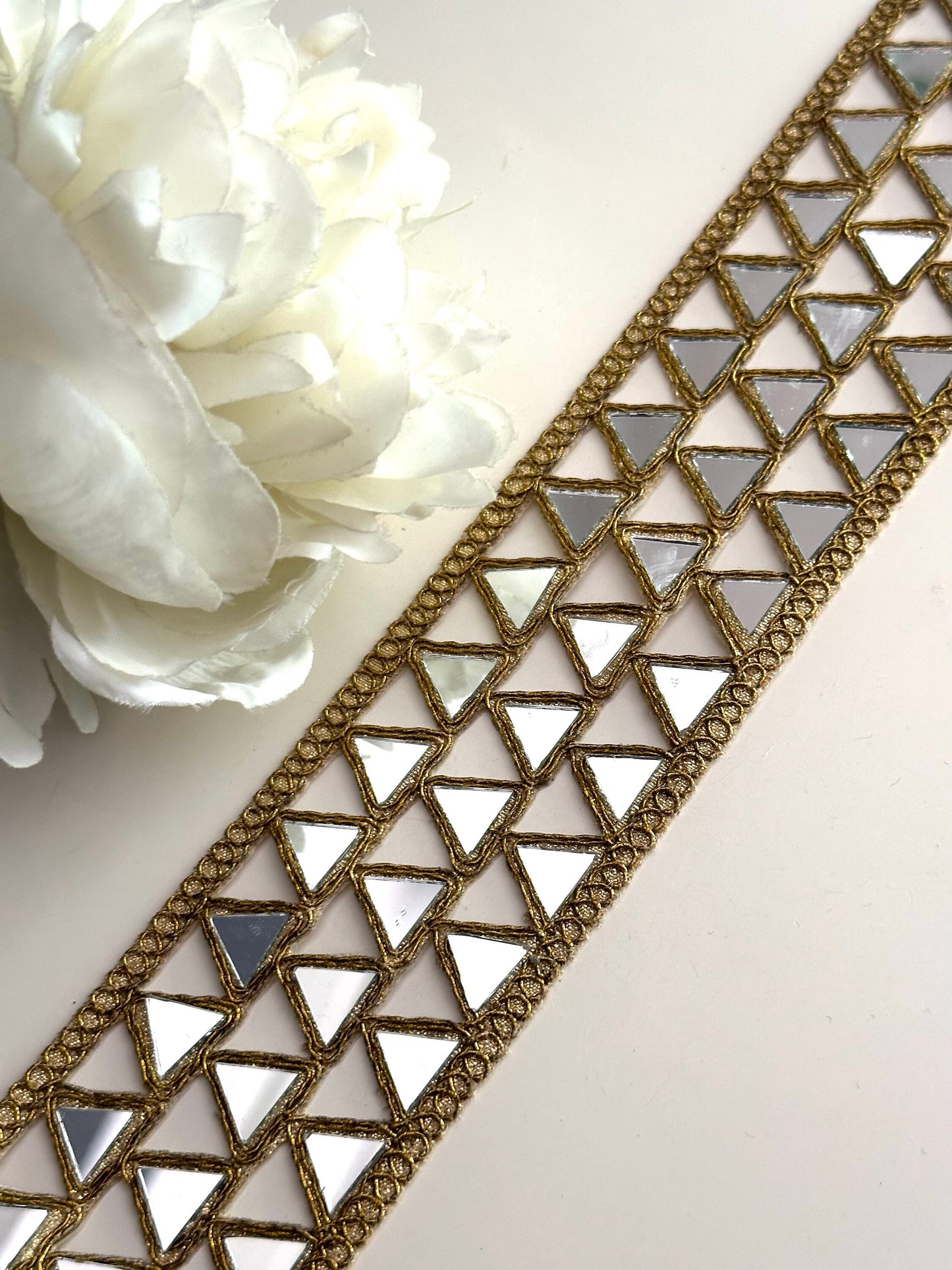 Indian Broad Mirror Cutwork Belt Symmetric saree trim Mirror Band Indian Dupatta Lace