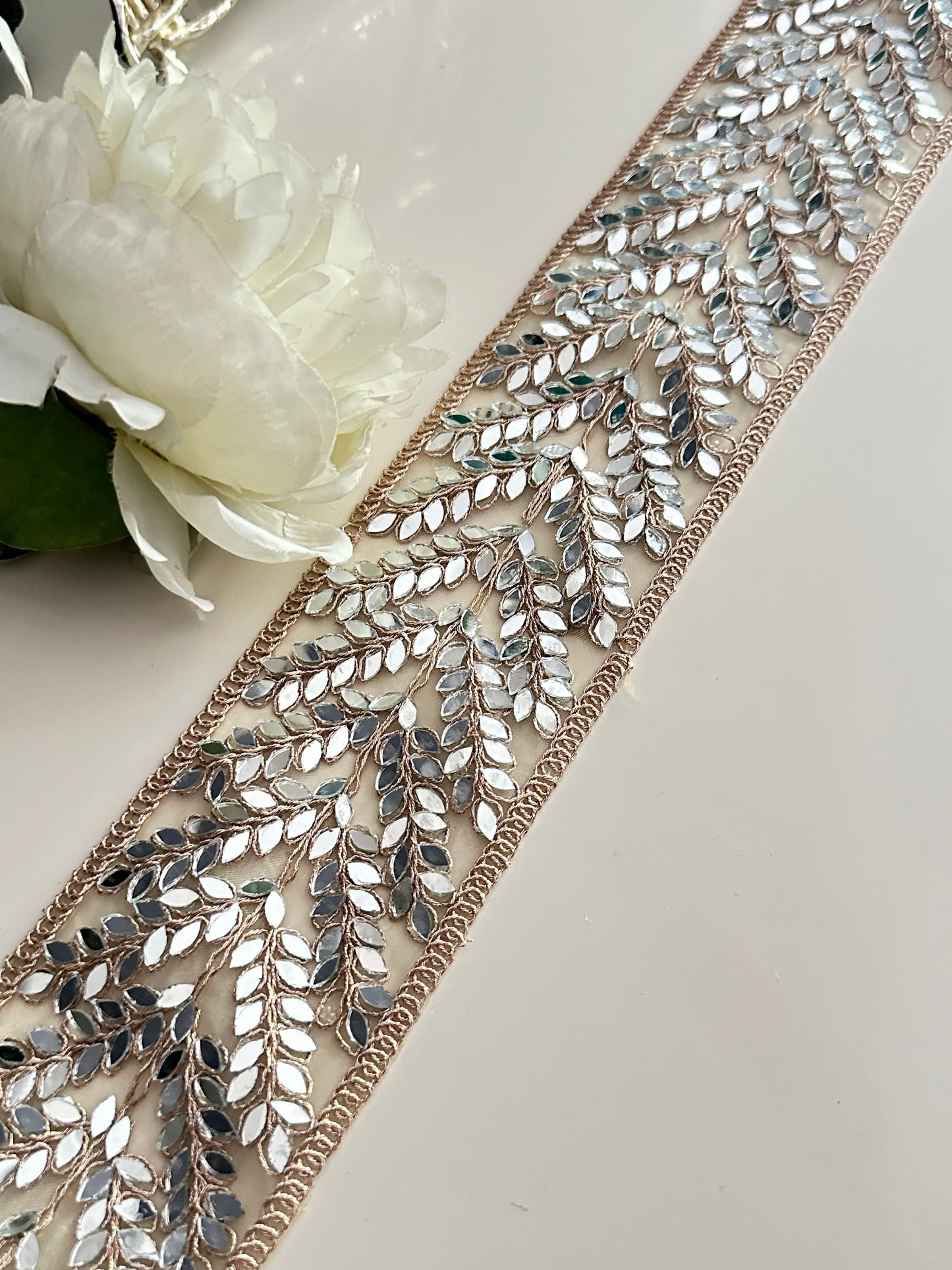 Mirror Bridal Belt Indian Laces Gold Border Cinturon Espajo Saree Costume