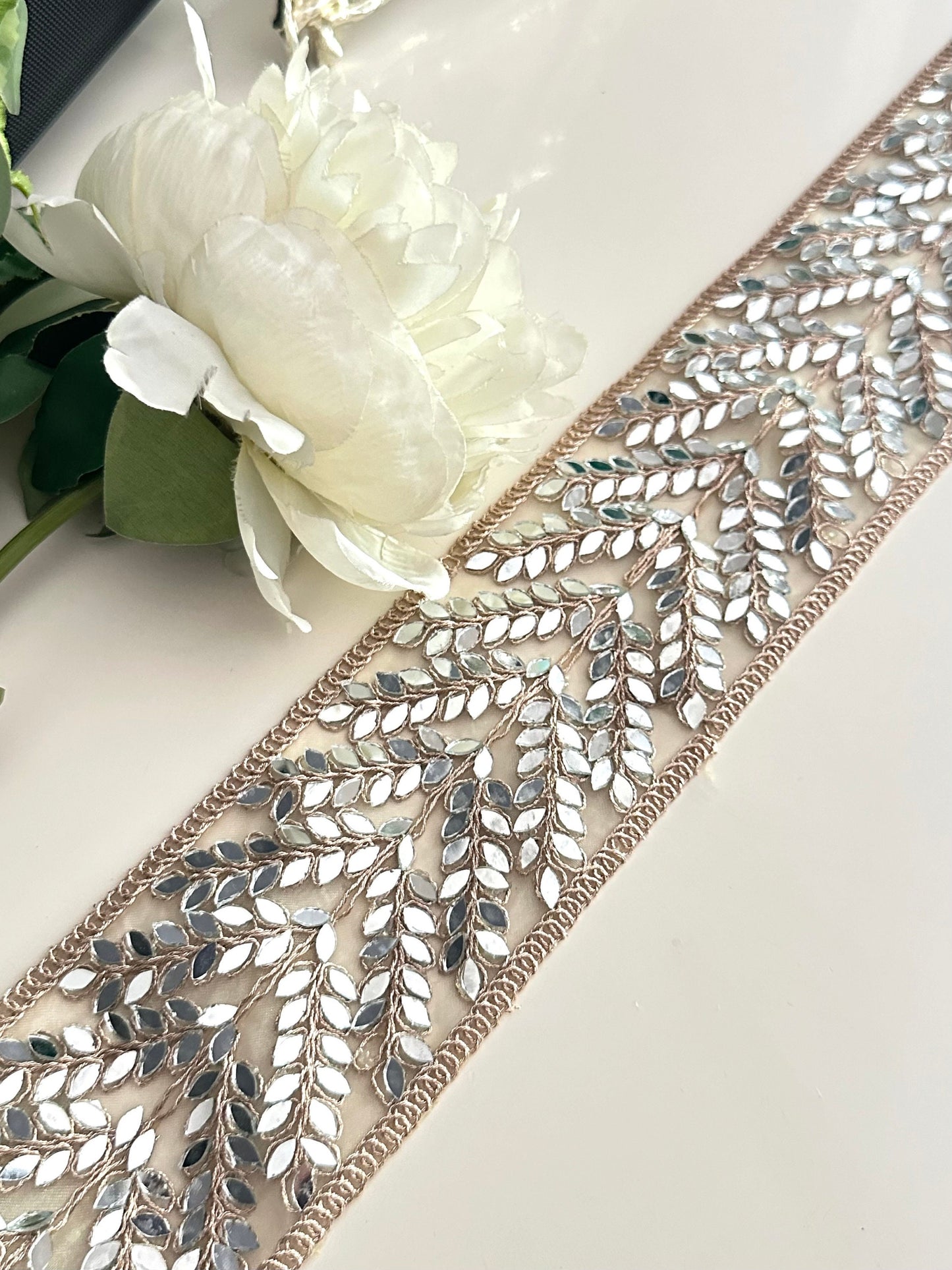 Mirror Bridal Belt Indian Laces Gold Border Cinturon Espajo Saree Costume