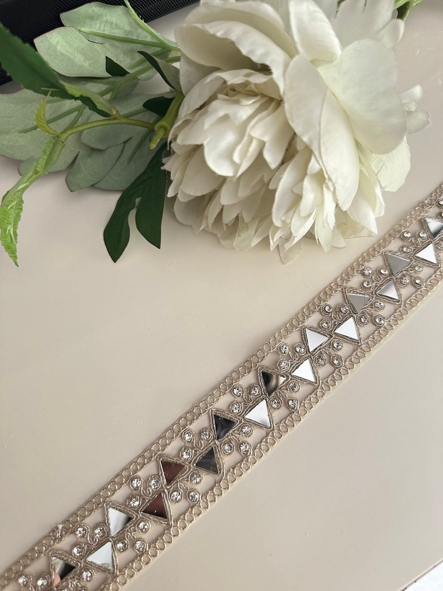 Indian Mirror Zircon Geometric Pattern Lace Trim Water Gold For Wedding