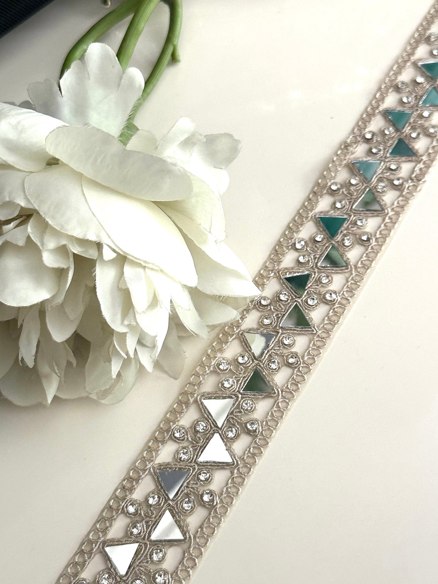 Indian Mirror Zircon Geometric Pattern Lace Trim Water Gold For Wedding
