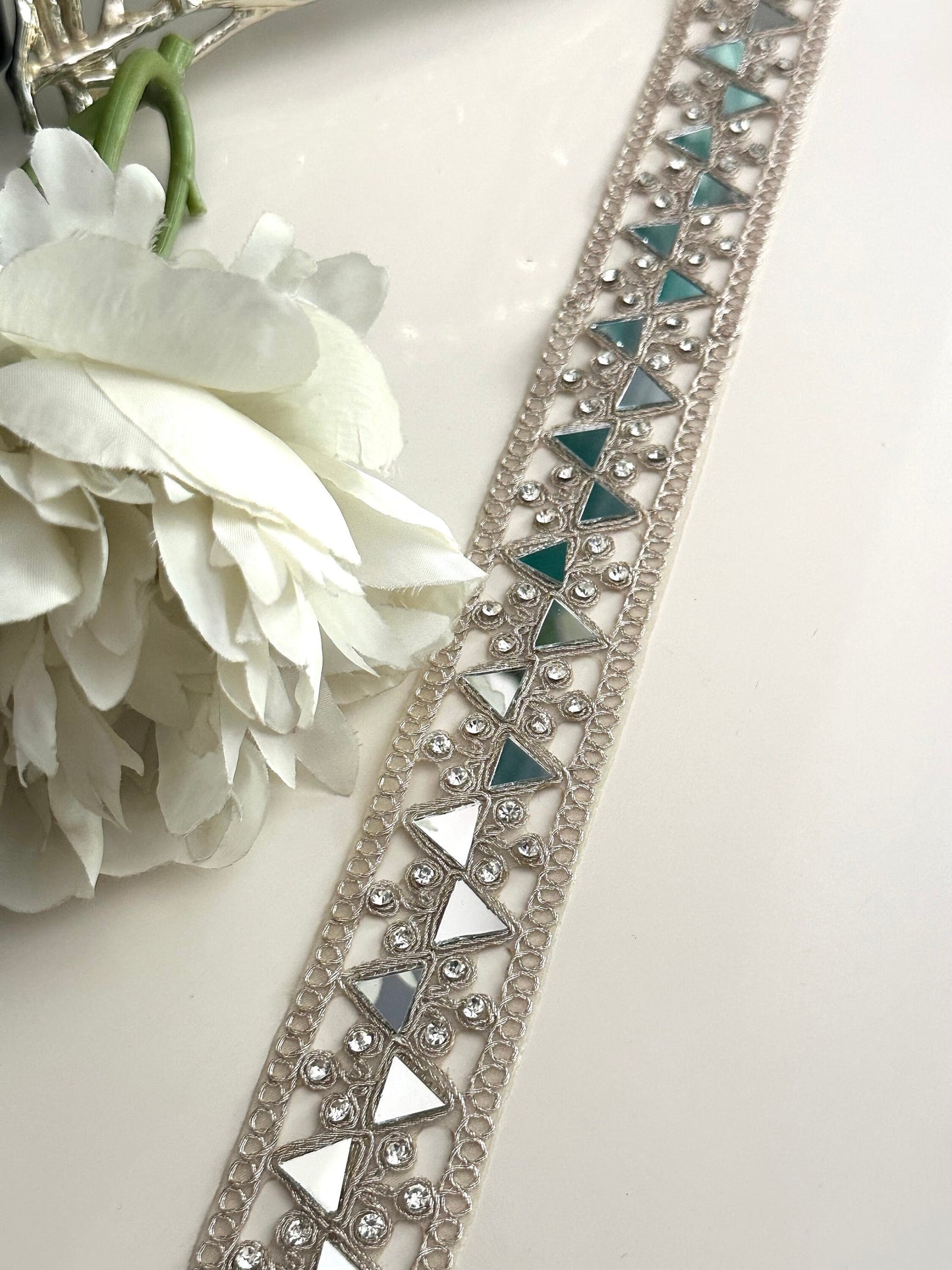 Indian Mirror Zircon Geometric Pattern Lace Trim Water Gold For Wedding