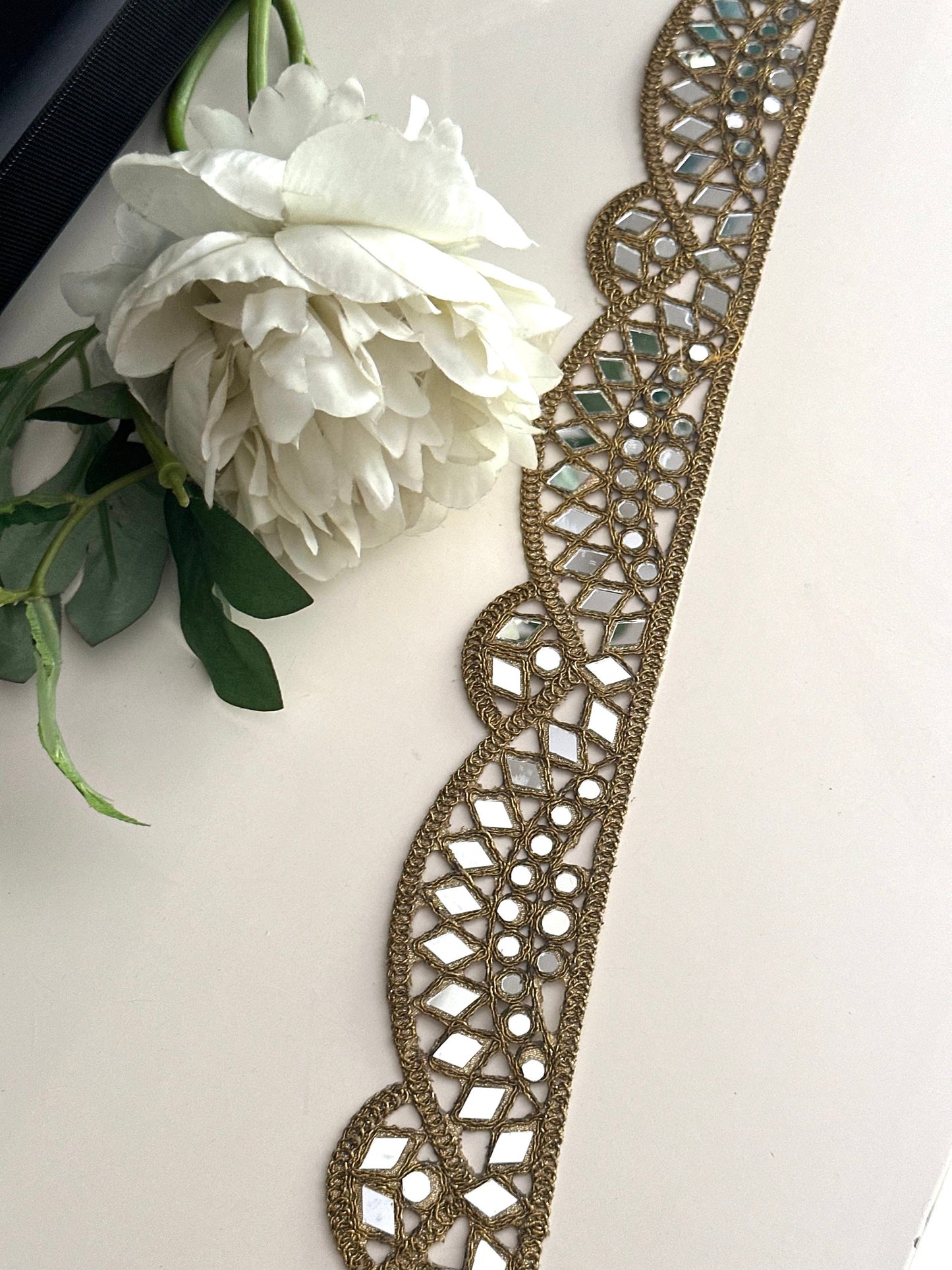 Antique Scallop Indian Mirror Work Border Embroidered Mirror Belt Costume