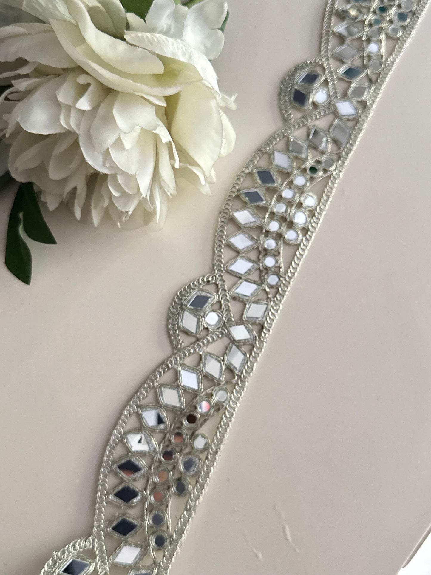 5cm Silver Scallop Indian Mirror Work Border Embroidered Mirror Belts Costume Accessories