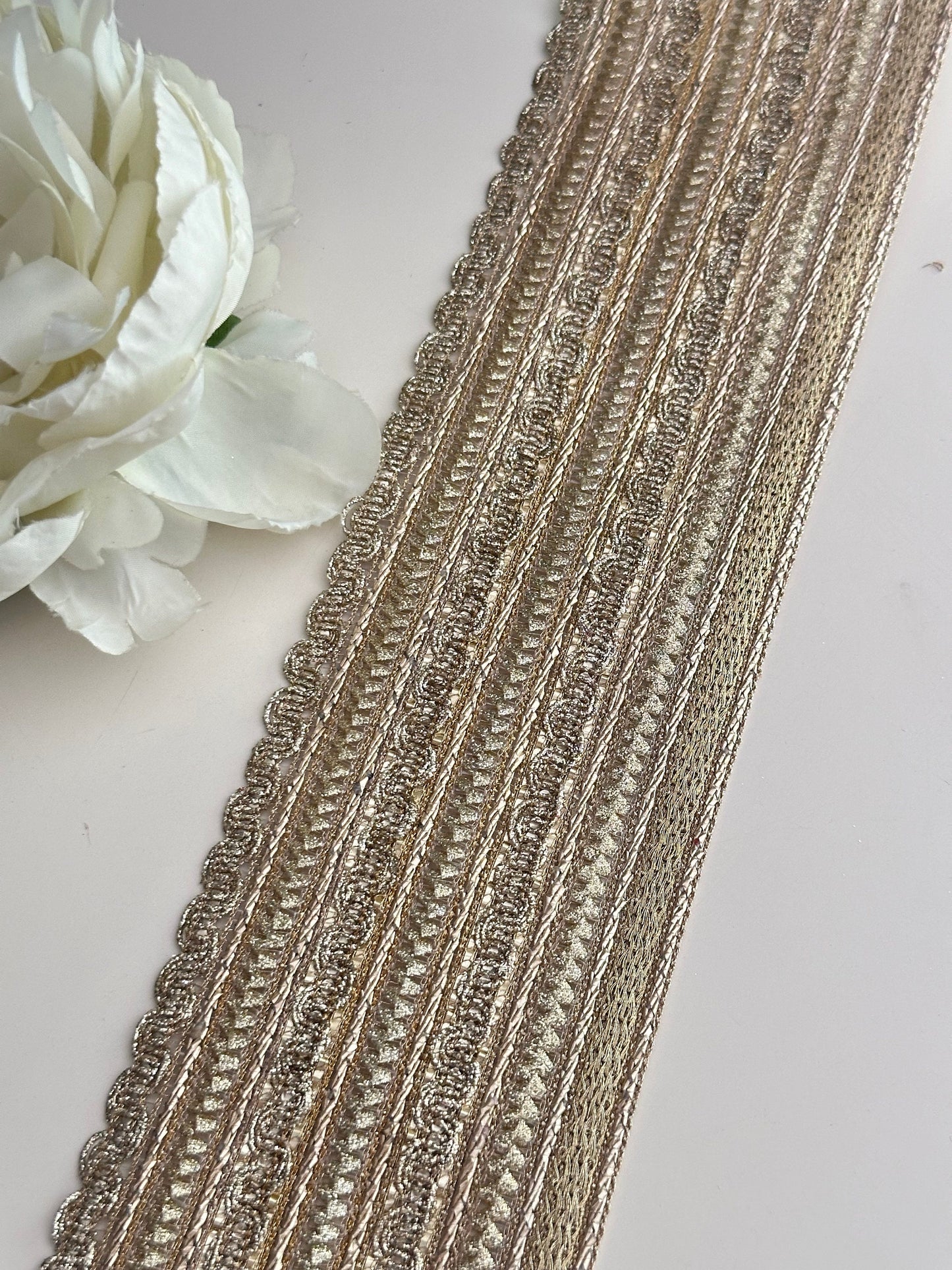 Metallic Gold fabric Indian lace Trim 7cm Decor & Crafting Ribbon for festive wear bridal gowns