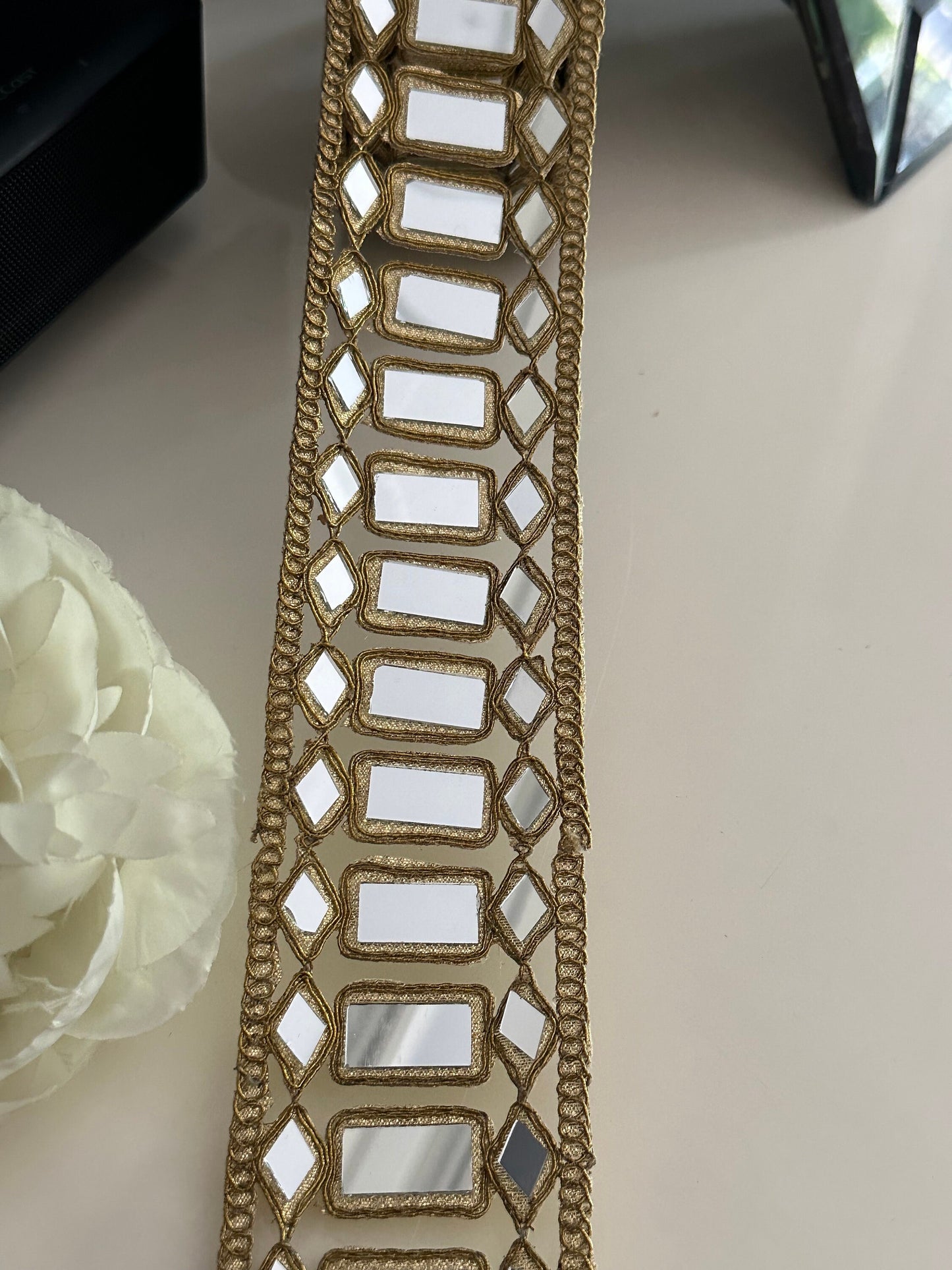 Dull Gold Big Mirror Designer Indian Trim Glamourous Waist Belt Mirror