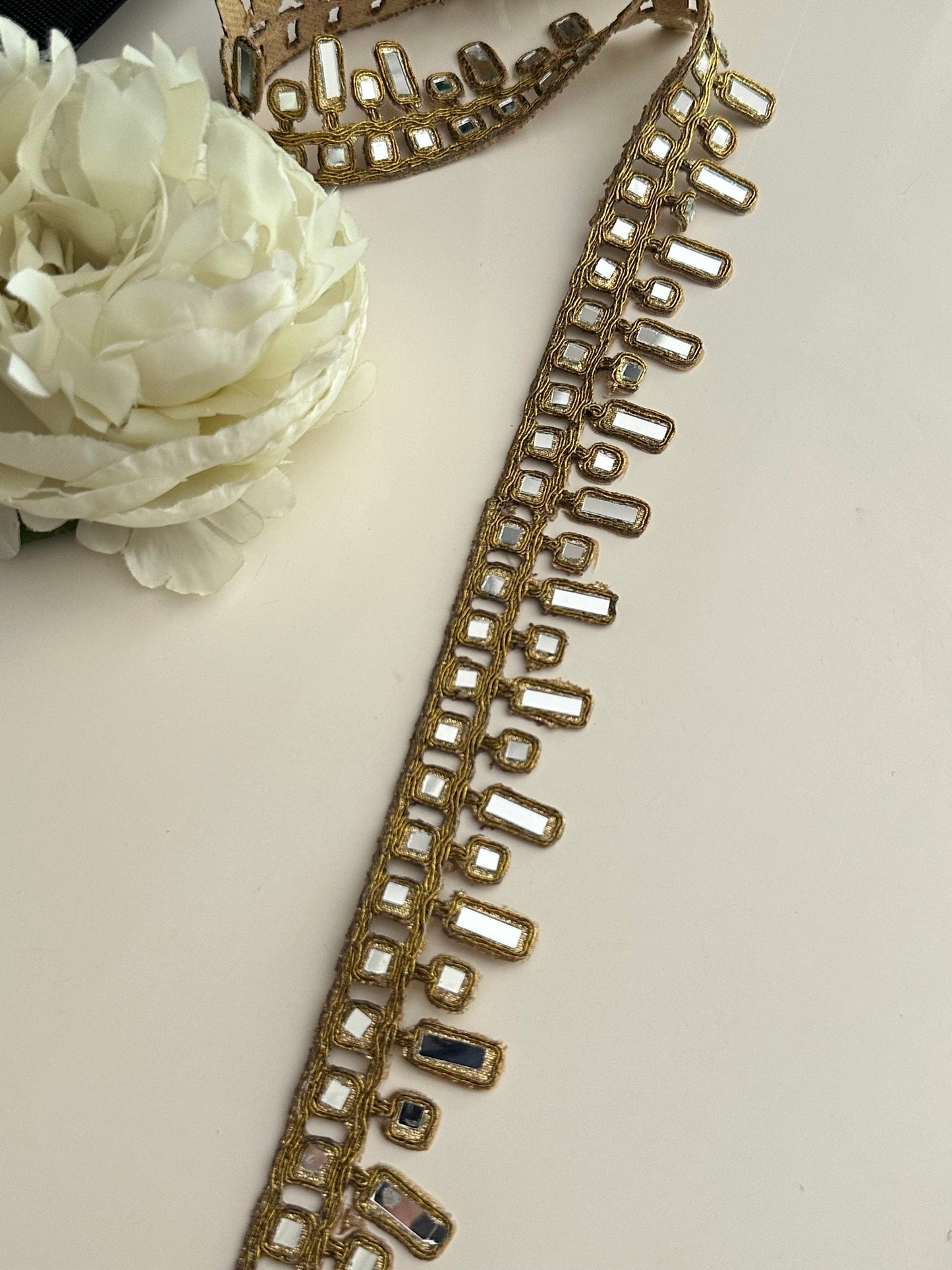Gold Indian Real Mirror Trim 3cm Bridal Belt Gold Choker Band Wedding Dress