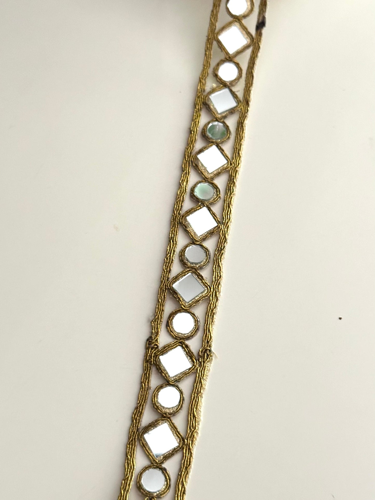 Indian Gold Mirror Trim Lace Indian Embroidered Geometric Design for DIY