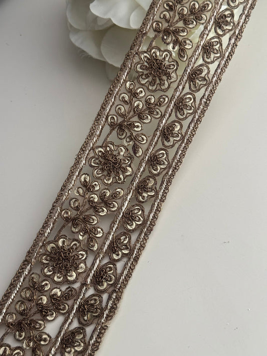 Paisley Zari Embroidered Trim Antique