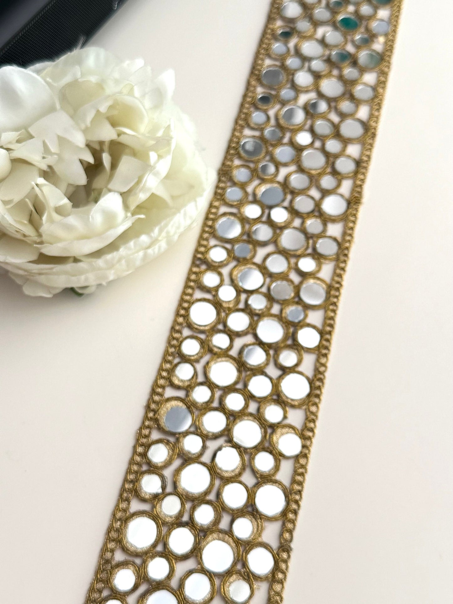 Round Mirror Cutwork Symmetric saree trim Mirror Band Indian Choker Band