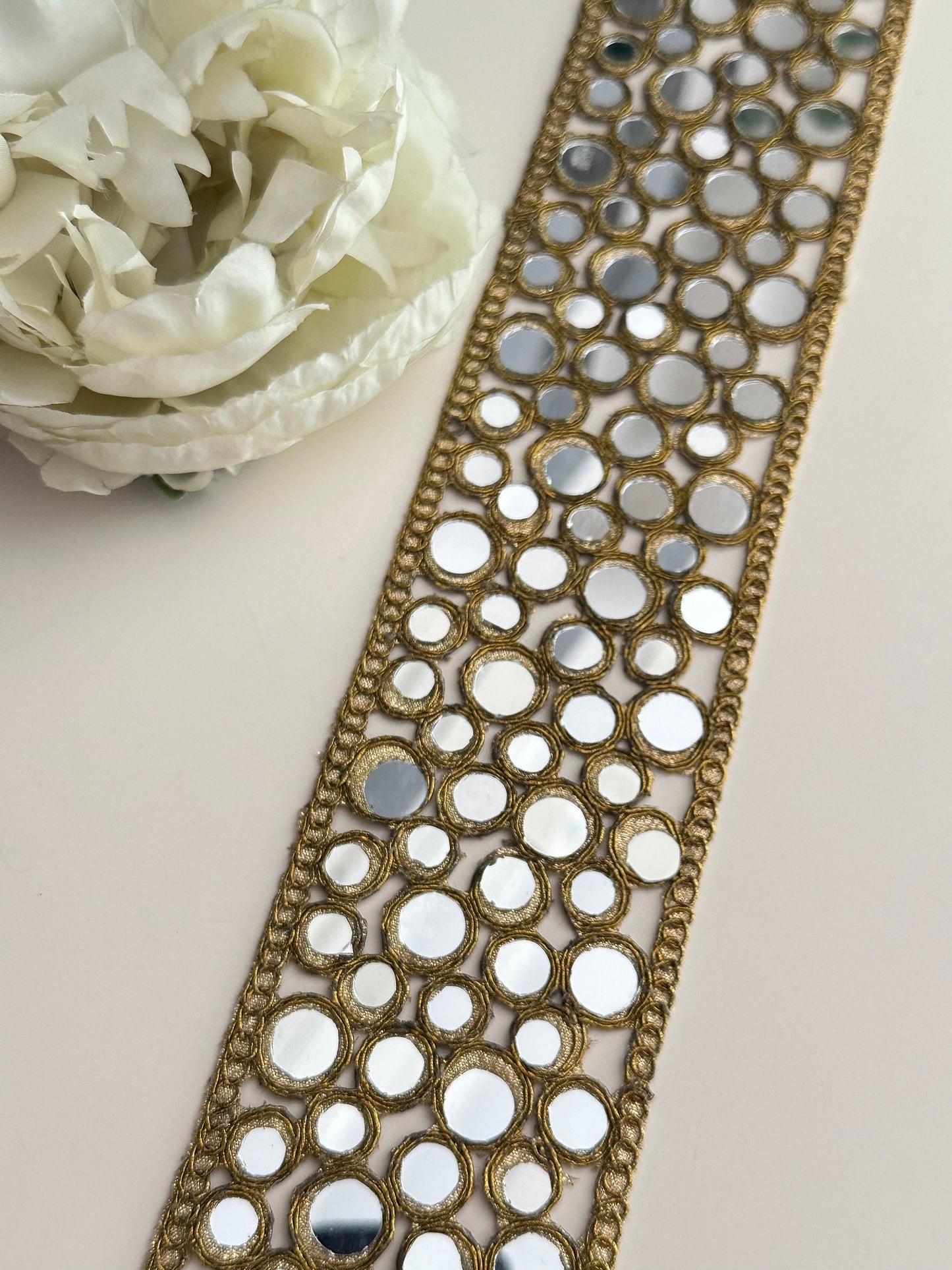 Round Mirror Cutwork Symmetric saree trim Mirror Band Indian Choker Band