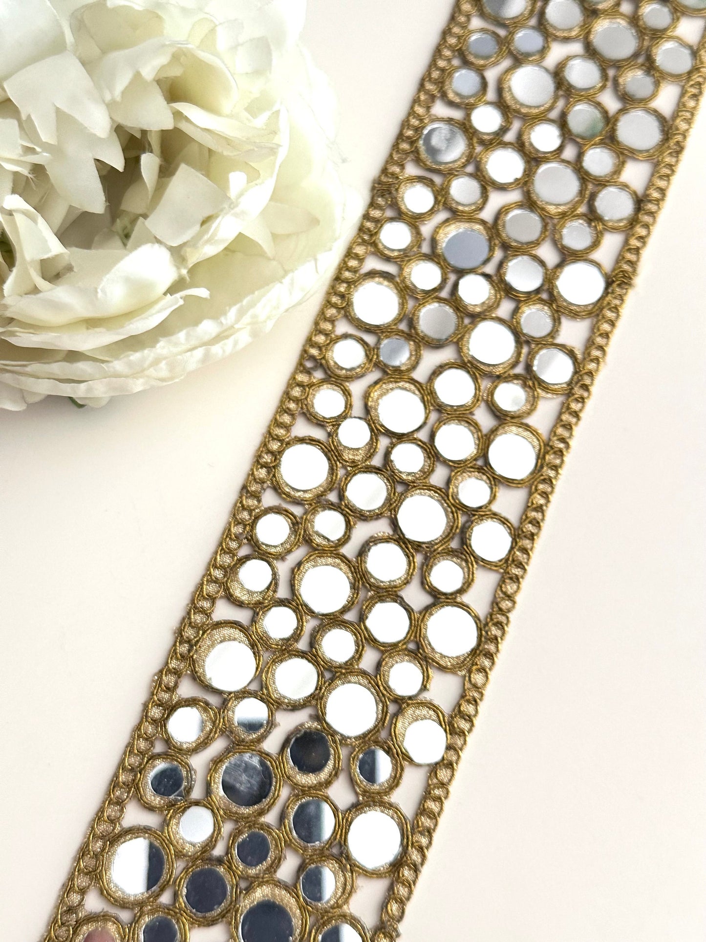Round Mirror Cutwork Symmetric saree trim Mirror Band Indian Choker Band