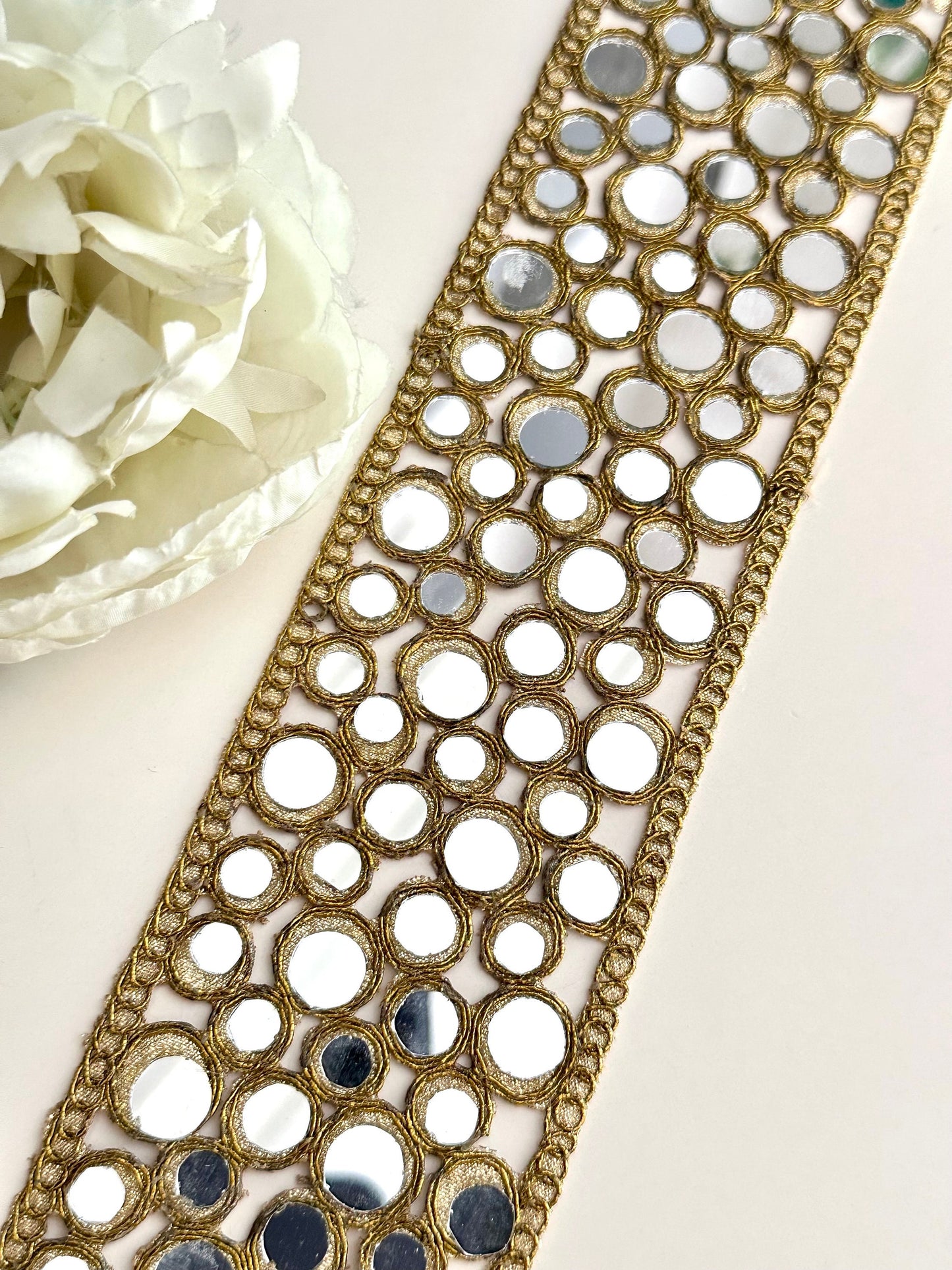 Round Mirror Cutwork Symmetric saree trim Mirror Band Indian Choker Band