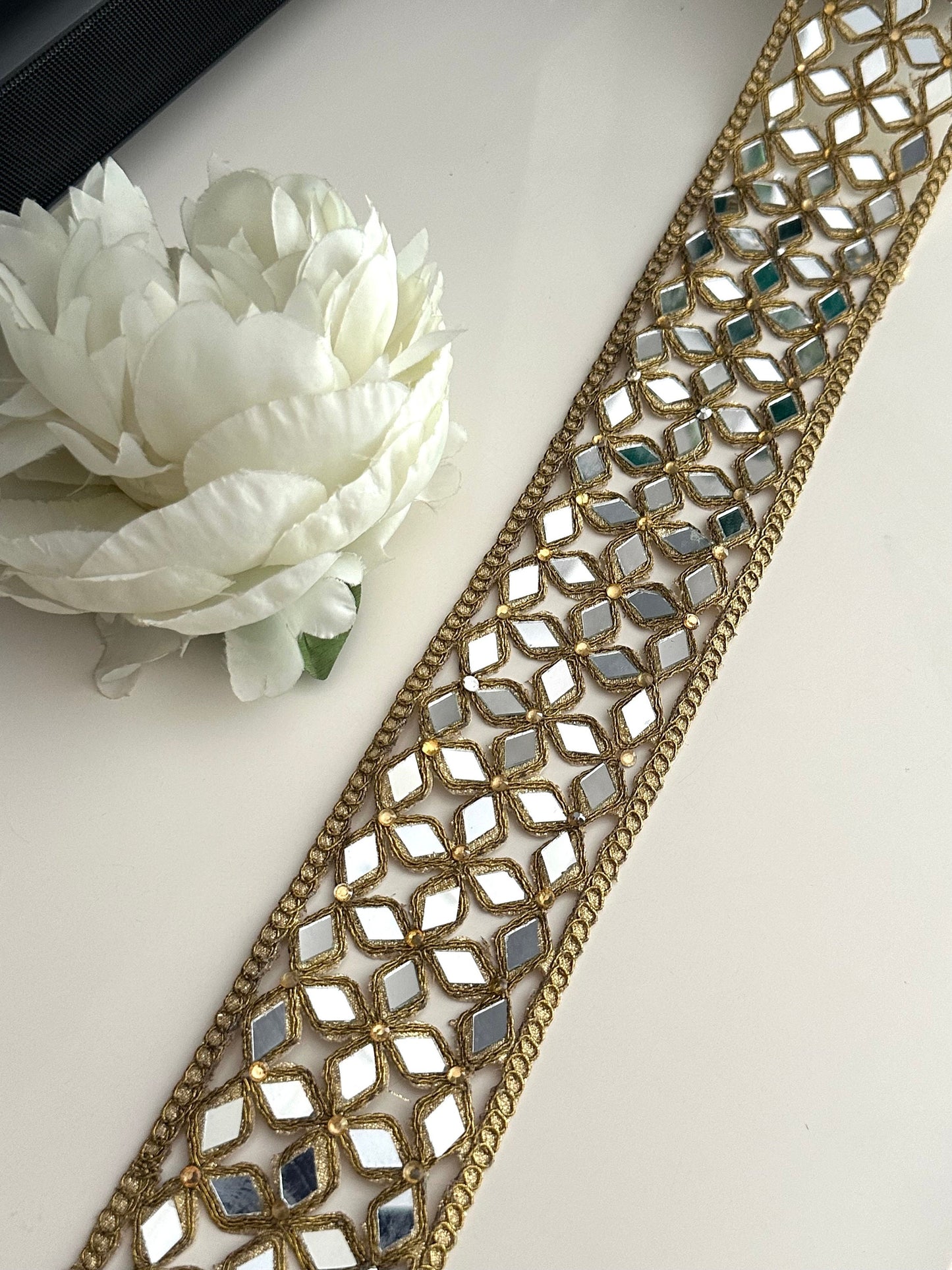 Mirror Cutwork Band 5.5cm Antique Gold Indian Geometric Glamorous saree trim