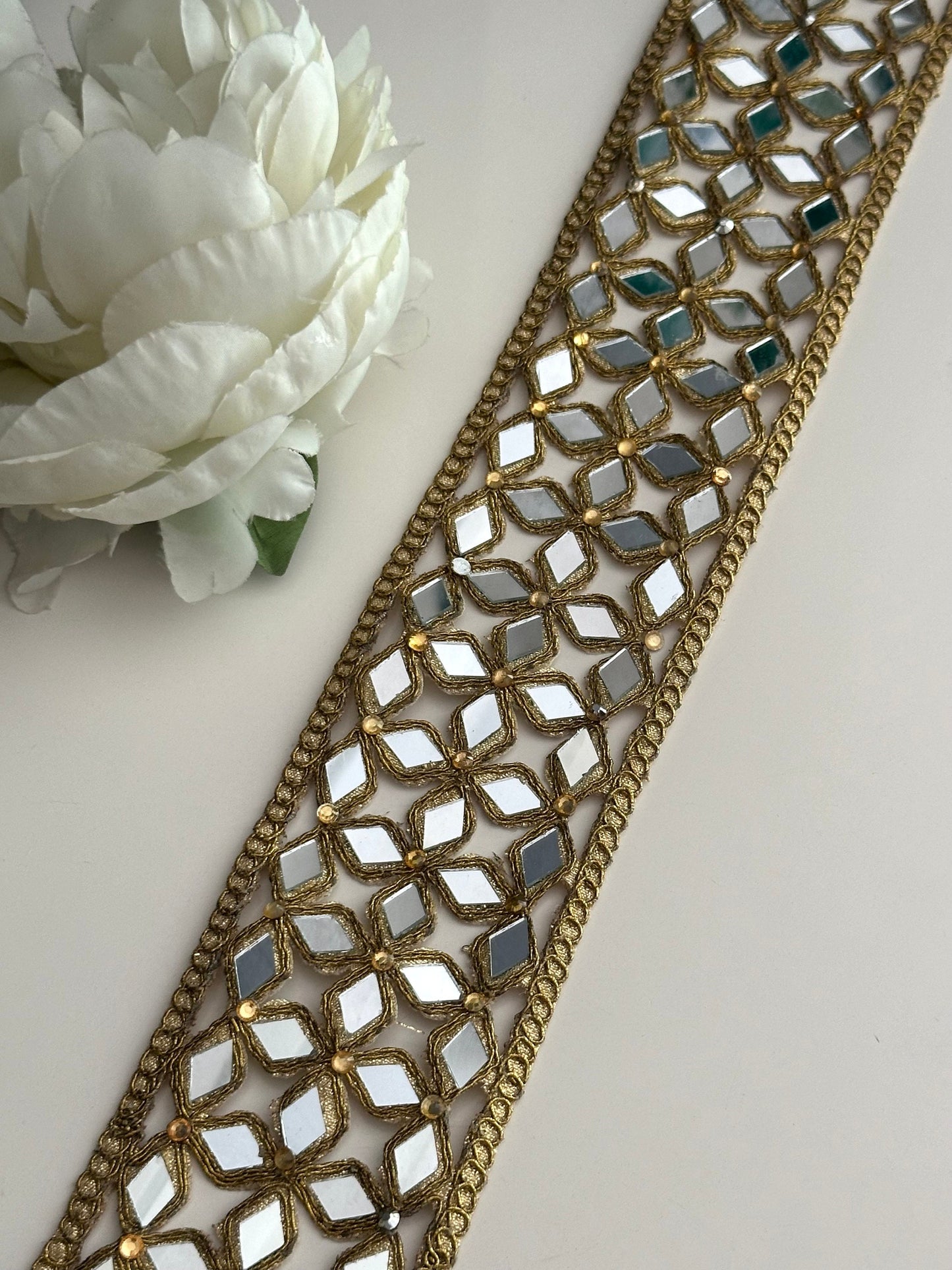 Mirror Cutwork Band 5.5cm Antique Gold Indian Geometric Glamorous saree trim