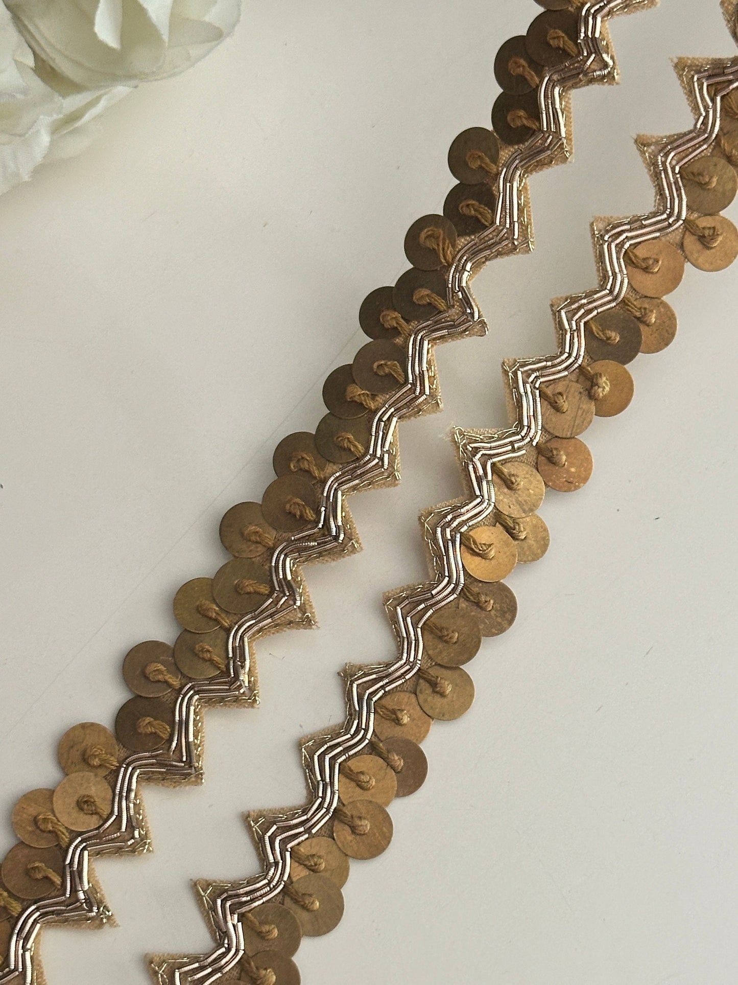 Wedding Saree Trim Handmade Metal Sequence Trim Embellished Indian Ribbon 2.5cm Costume Trim