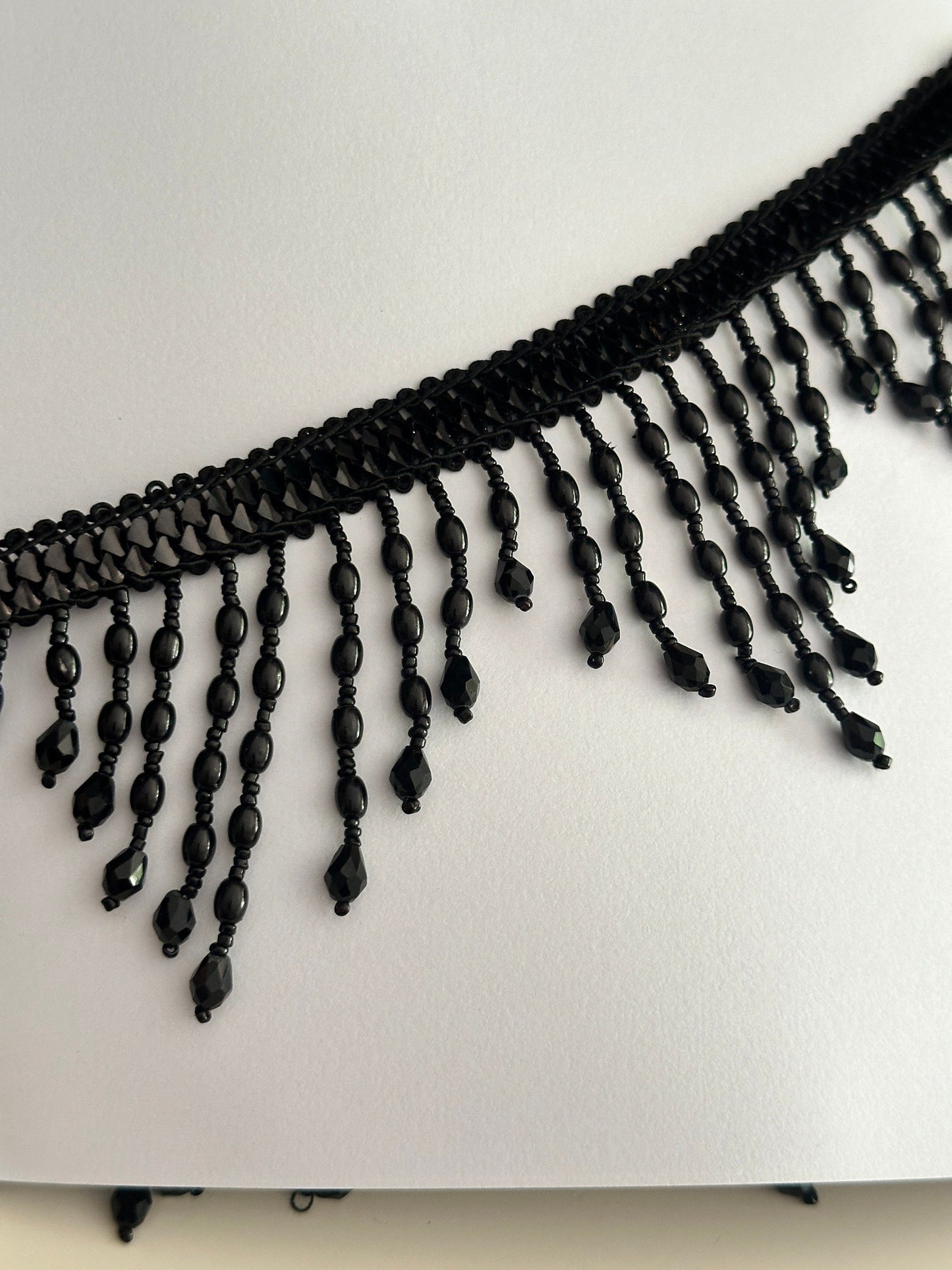 Black Glass Bead Tassel Lace Trim 7cm Decorative Tassel Trim Perfect