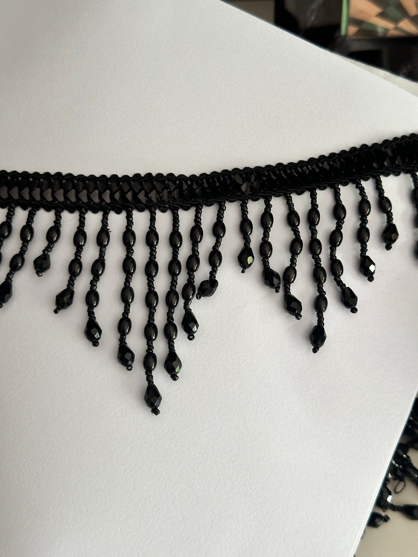 Black Glass Bead Tassel Lace Trim 7cm Decorative Tassel Trim Perfect