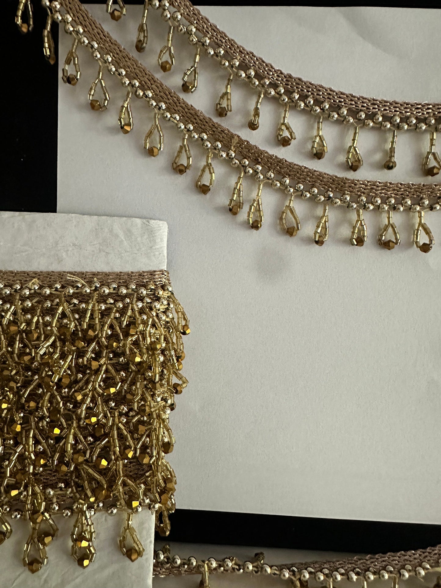 Gold Glass Bead Tassel Decorative Pendant Tassel Wedding Trim Bridal Belt Tassel