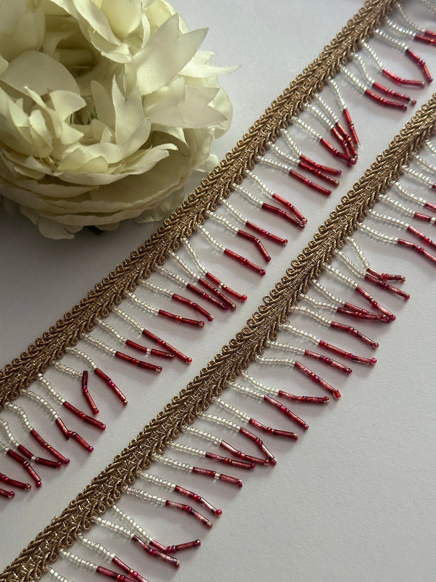 Long Cutdanna Red and White Tassel Trim Decorative Tassel Dupatta & Blouse Tassel