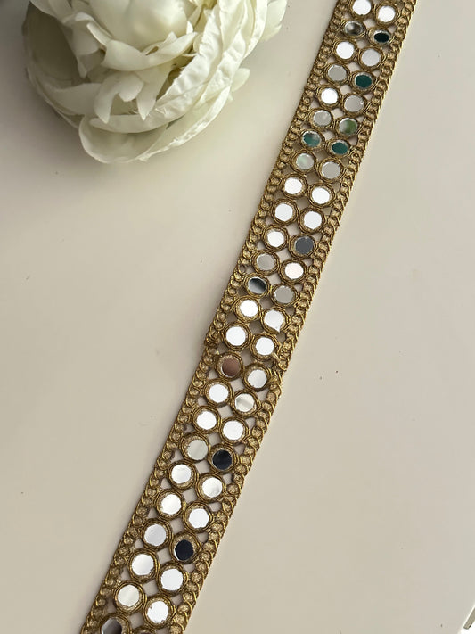 Zari Mirror Embroidered Cutwork Trim Antique Gold