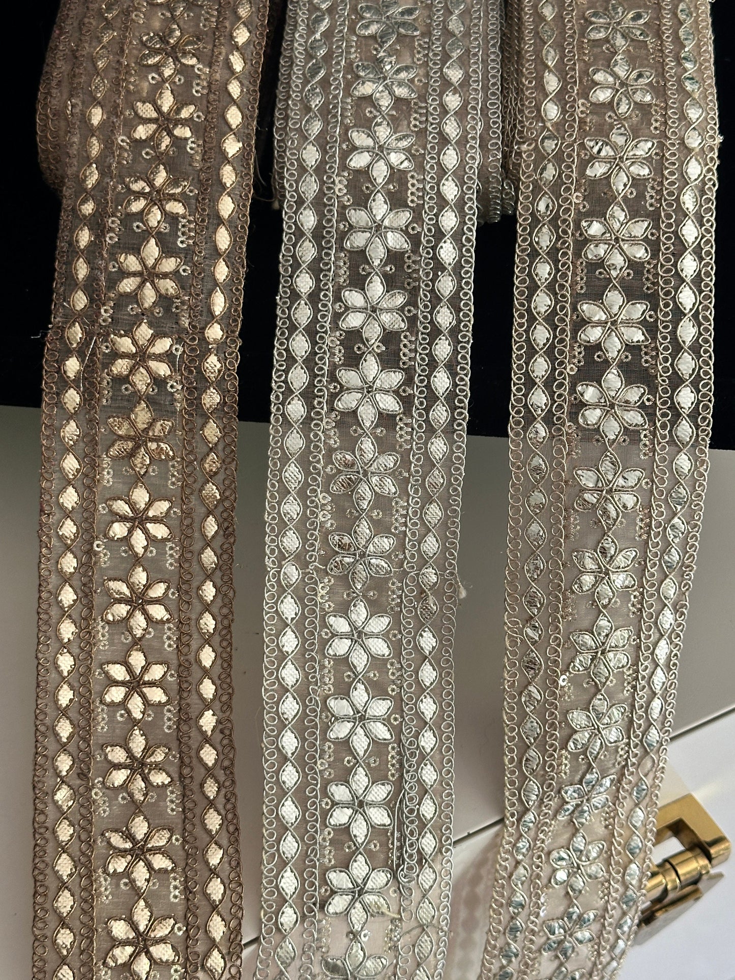 Hand-Embroidered Gota Border Sheer Trim 5cm with Silver Zari Indian Traditional Border