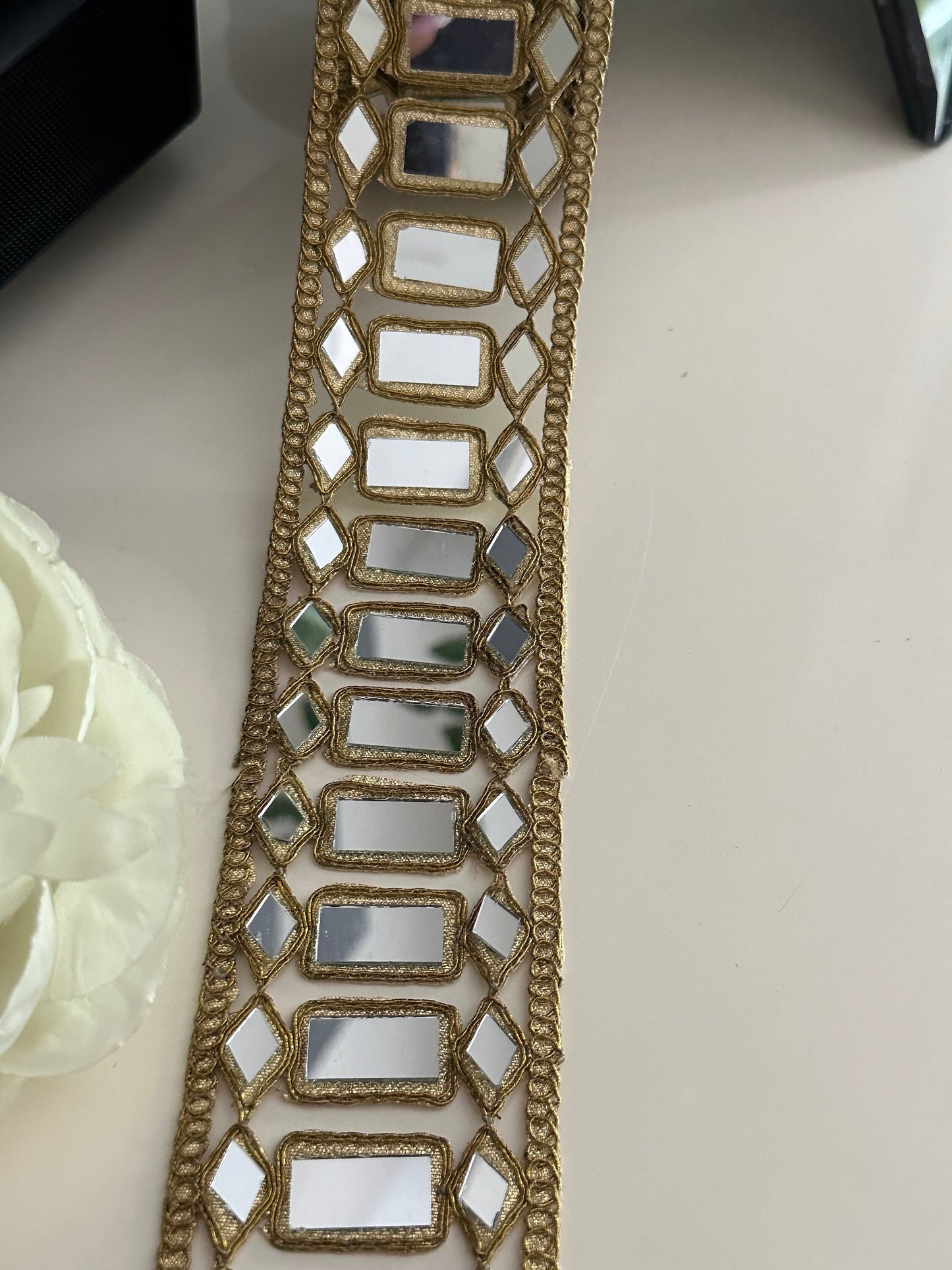 Dull Gold Big Mirror Designer Indian Trim Glamourous Waist Belt Mirror