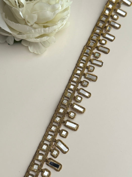 Indian Real Mirror Trim Antique Gold