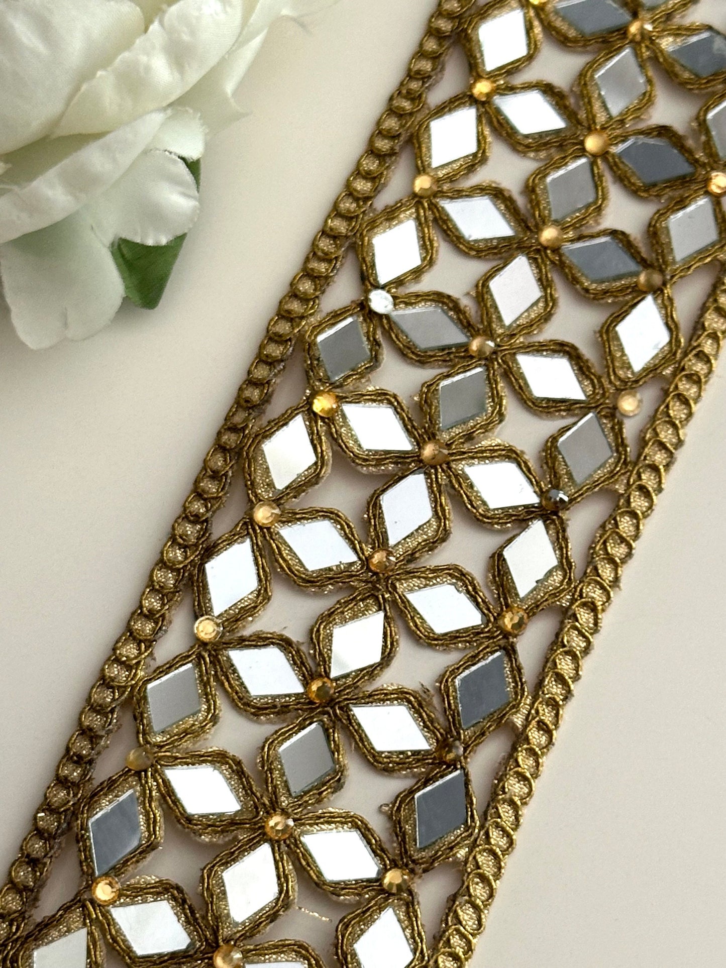 Mirror Cutwork Band 5.5cm Antique Gold Indian Geometric Glamorous saree trim