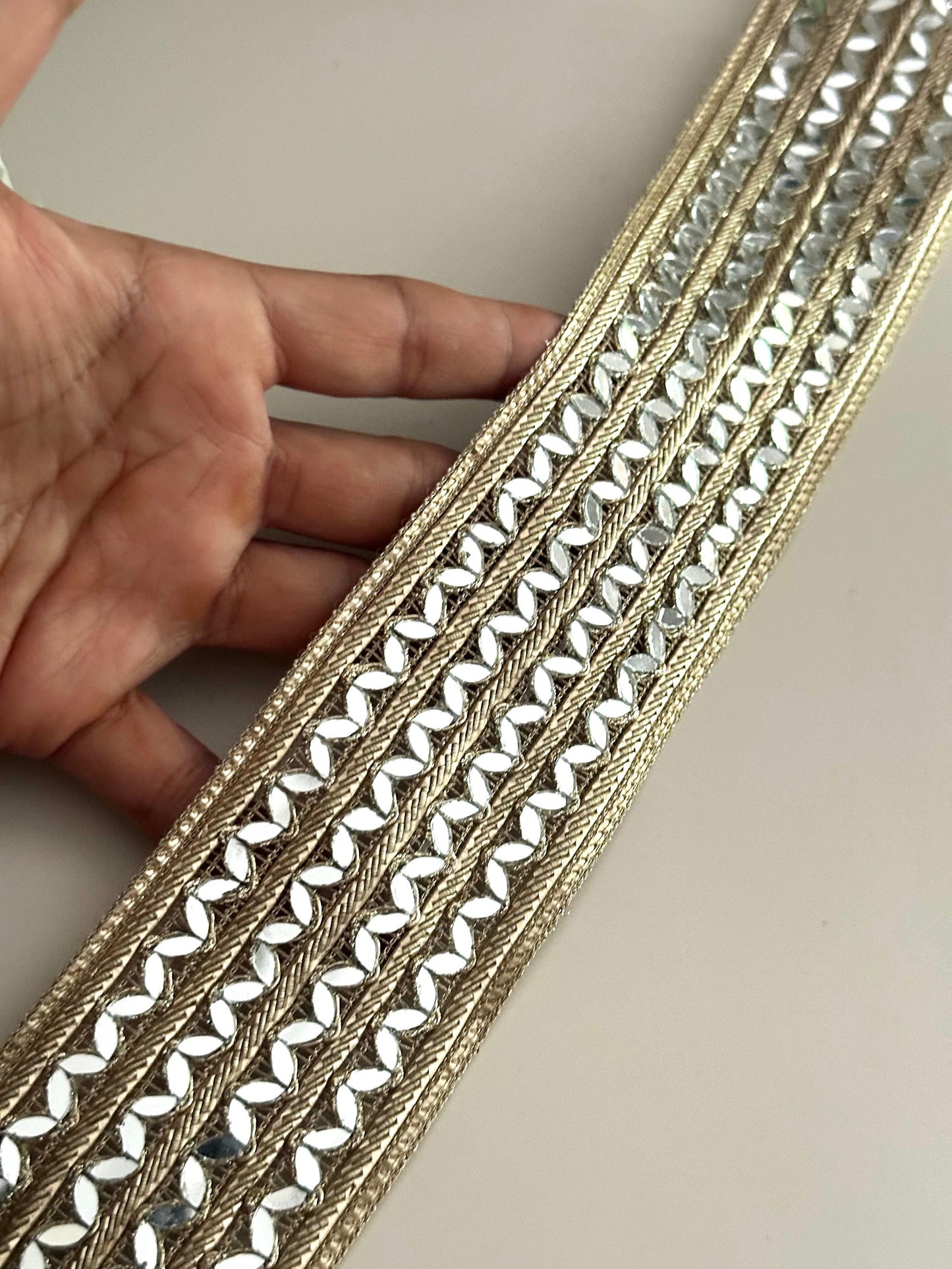 Glittery Costume Sari Zari Trim Festive Clothing Mirror Lace Gold Trim