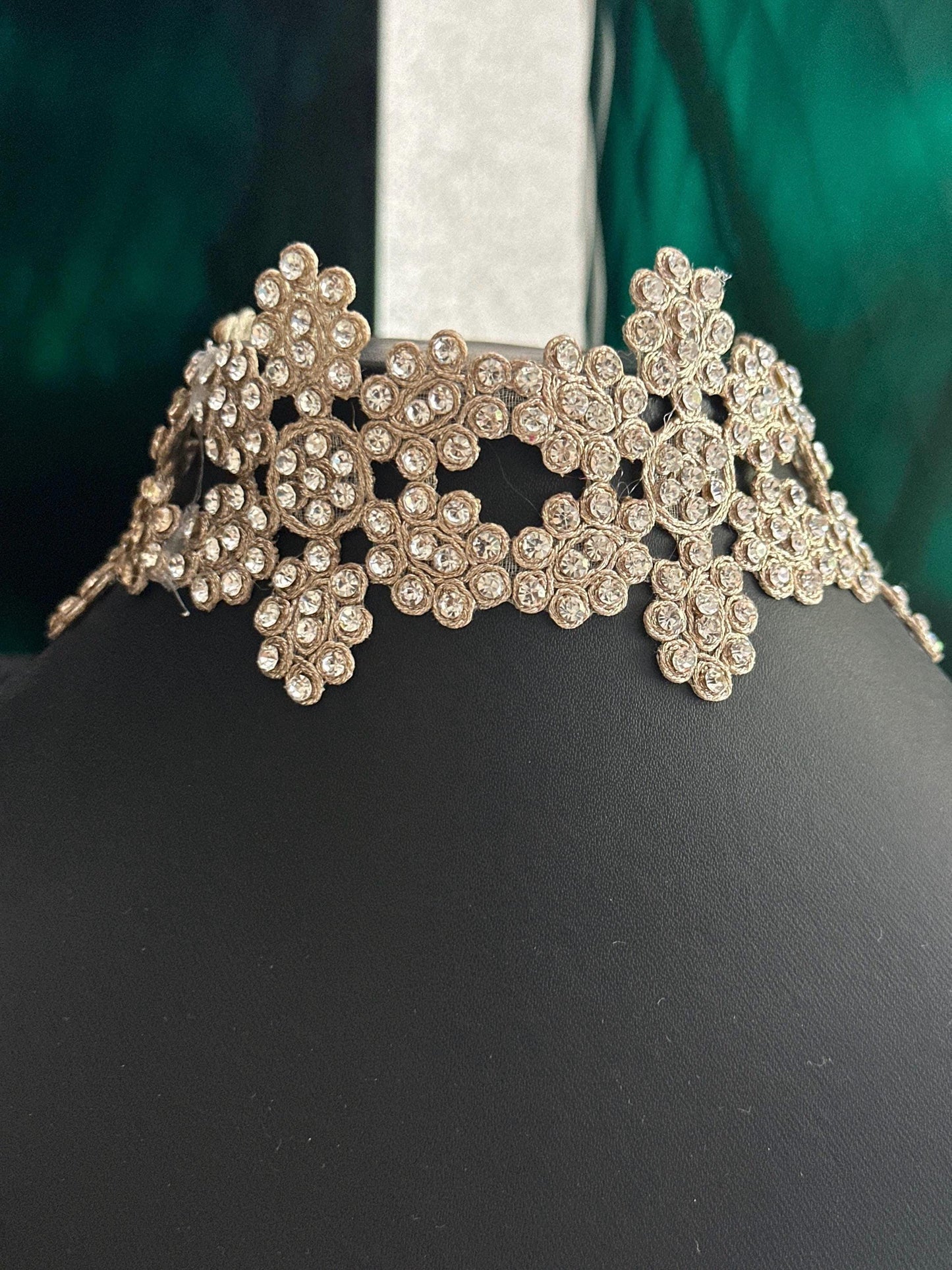 Dual Colour Handmade Border Zircon Edging Zari Embellished Indian Ribbon
