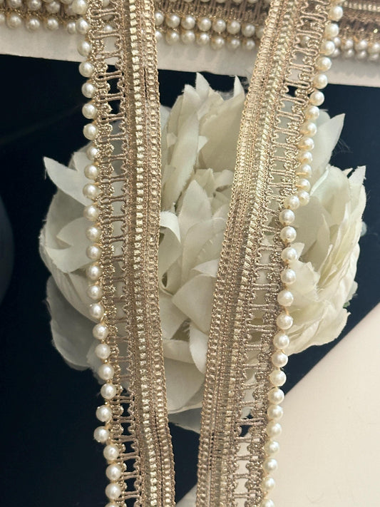 Handcrafted Pearl Zari Trim Gold