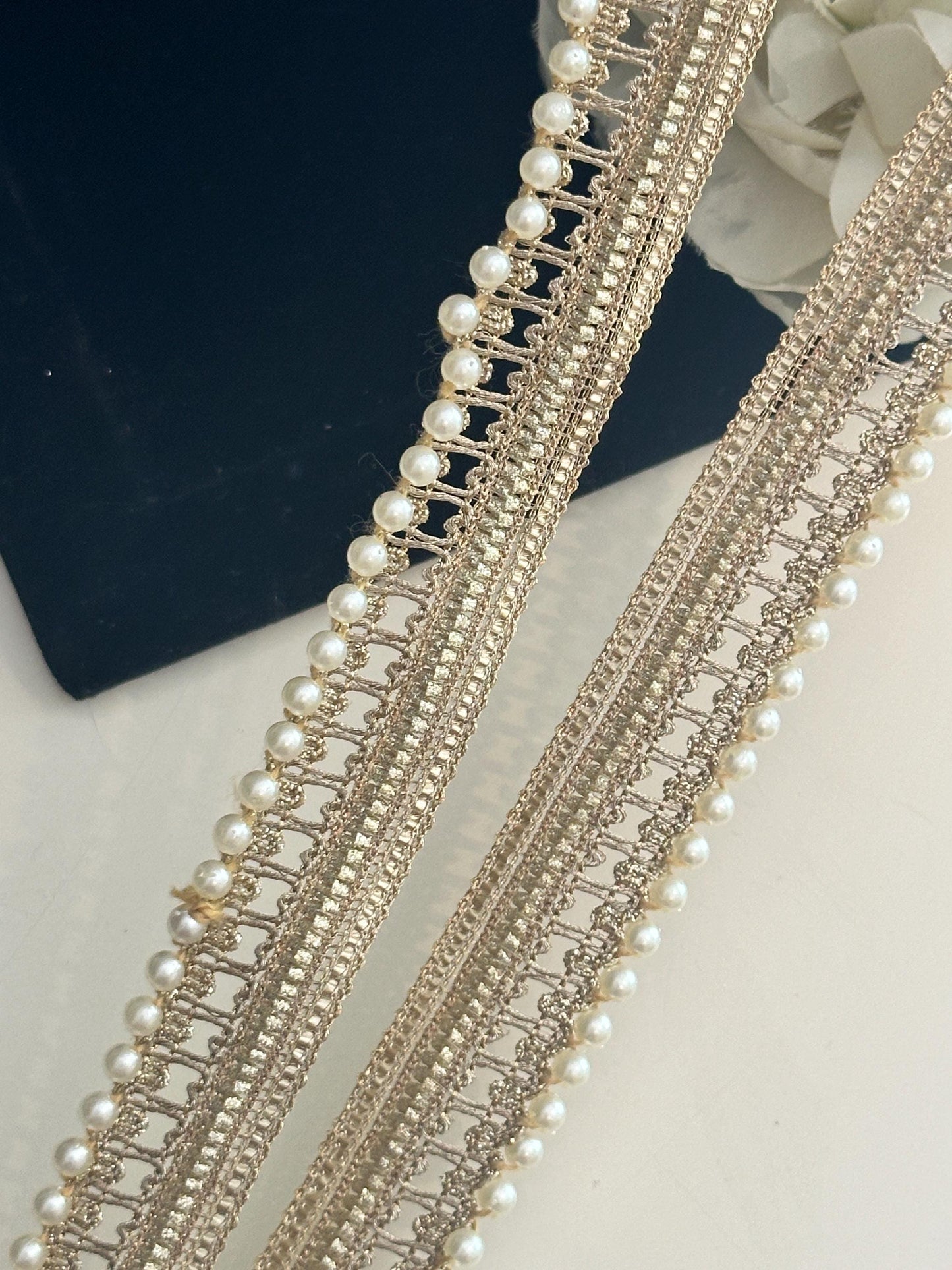 Handmade Gold Pearl Zari Trim 2cm Indian Embroidery Ribbon 9m Sew On Crafting Edging DIY