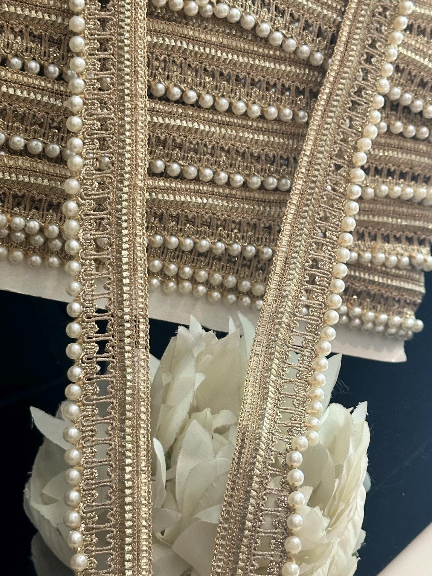 Handmade Gold Pearl Zari Trim 2cm Indian Embroidery Ribbon 9m Sew On Crafting Edging DIY