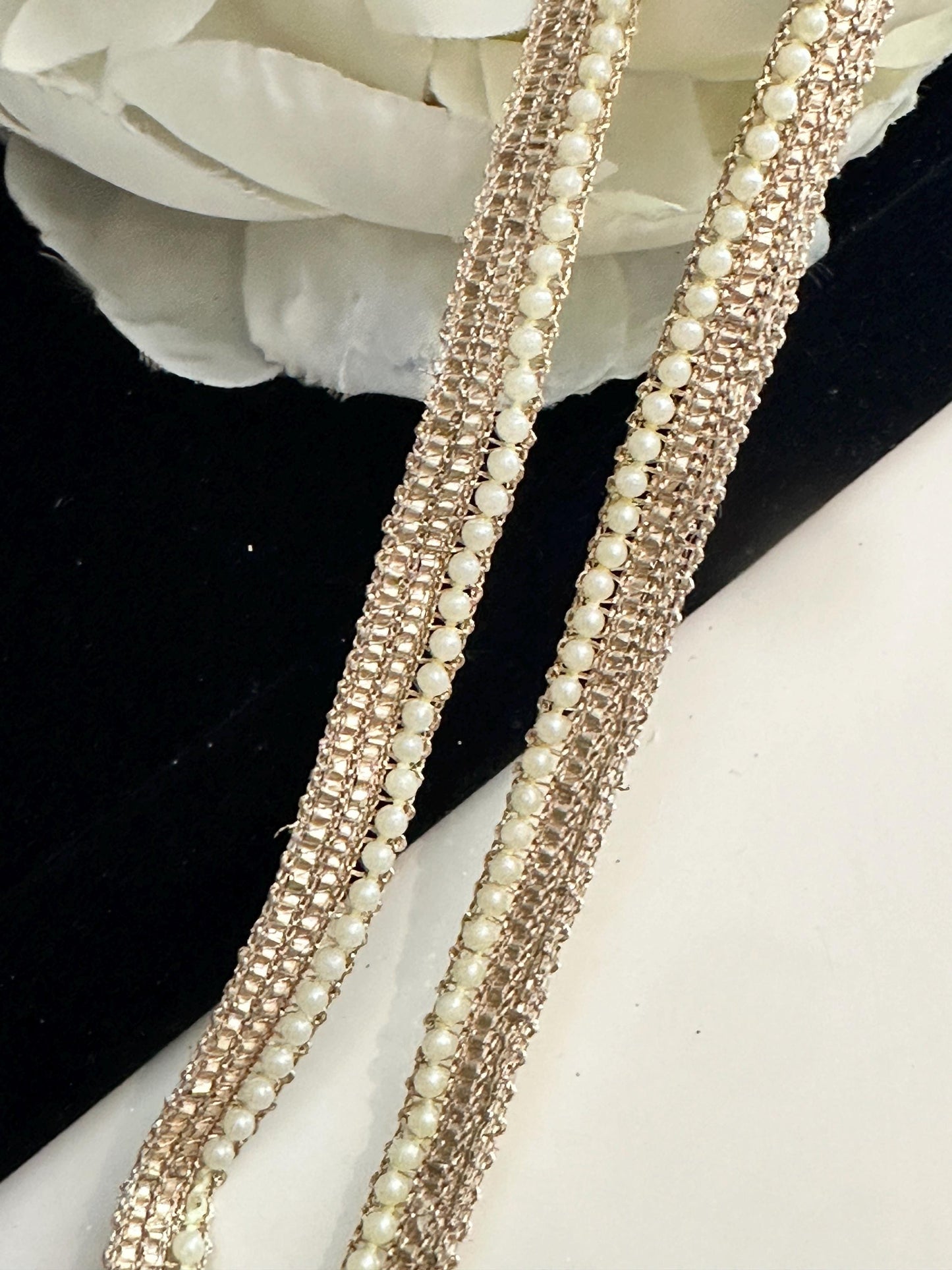 Pearl Seed Indian Lace Gold Edging Crafting Lace Thin 0.5cm Sari Dupatta Trim