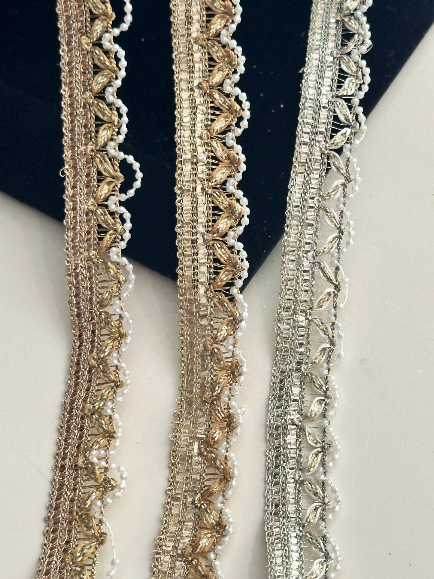 By Yard Pearl Scallop Beaded Trim Indian Embroidery Crafting Lace Sew-On Trim