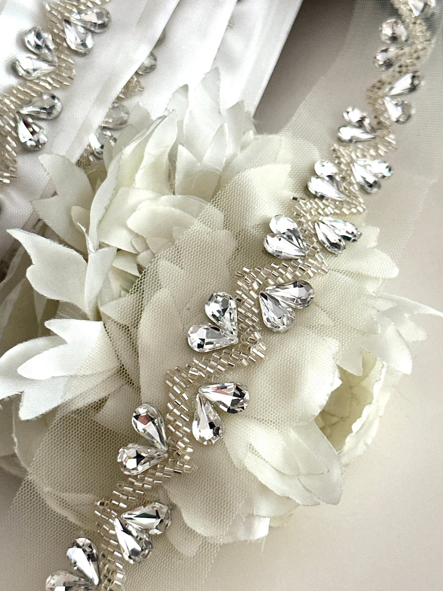 Silver Crystal Rhinestone Beaded Applique Trim 2cm Handmade Bridal Crystal Rhinestone Lace