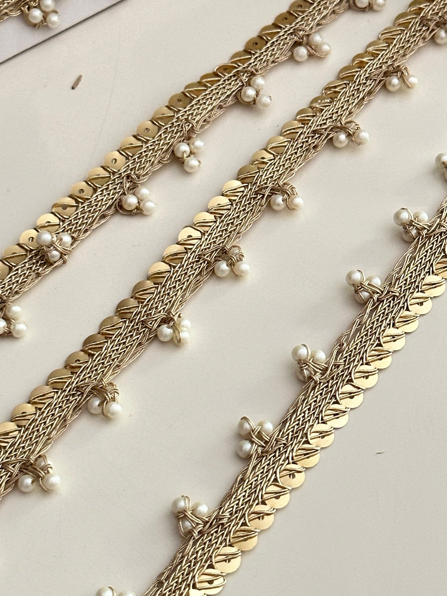Pearl Beaded Lace Metallic Sequin Trim Pearl Lace Border Bridal Costume Trim Tassel Pearl Edging Lace