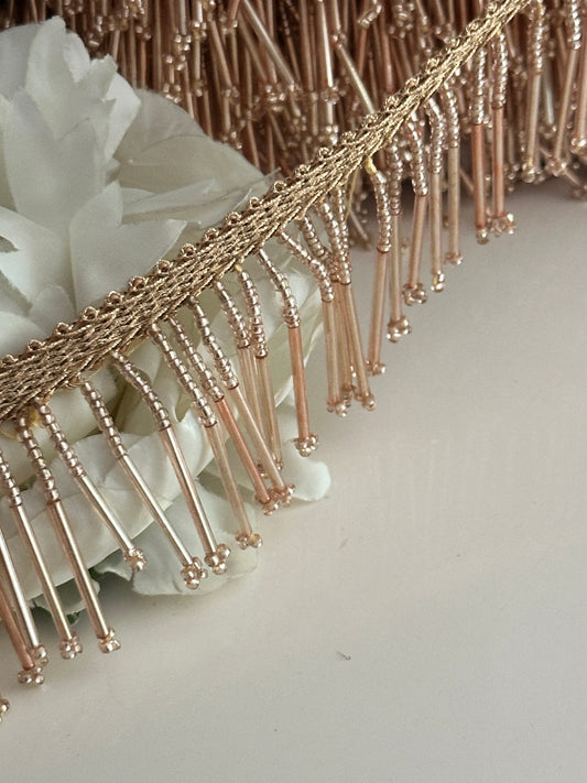 Glass Bead Tassel Trim Rose Gold