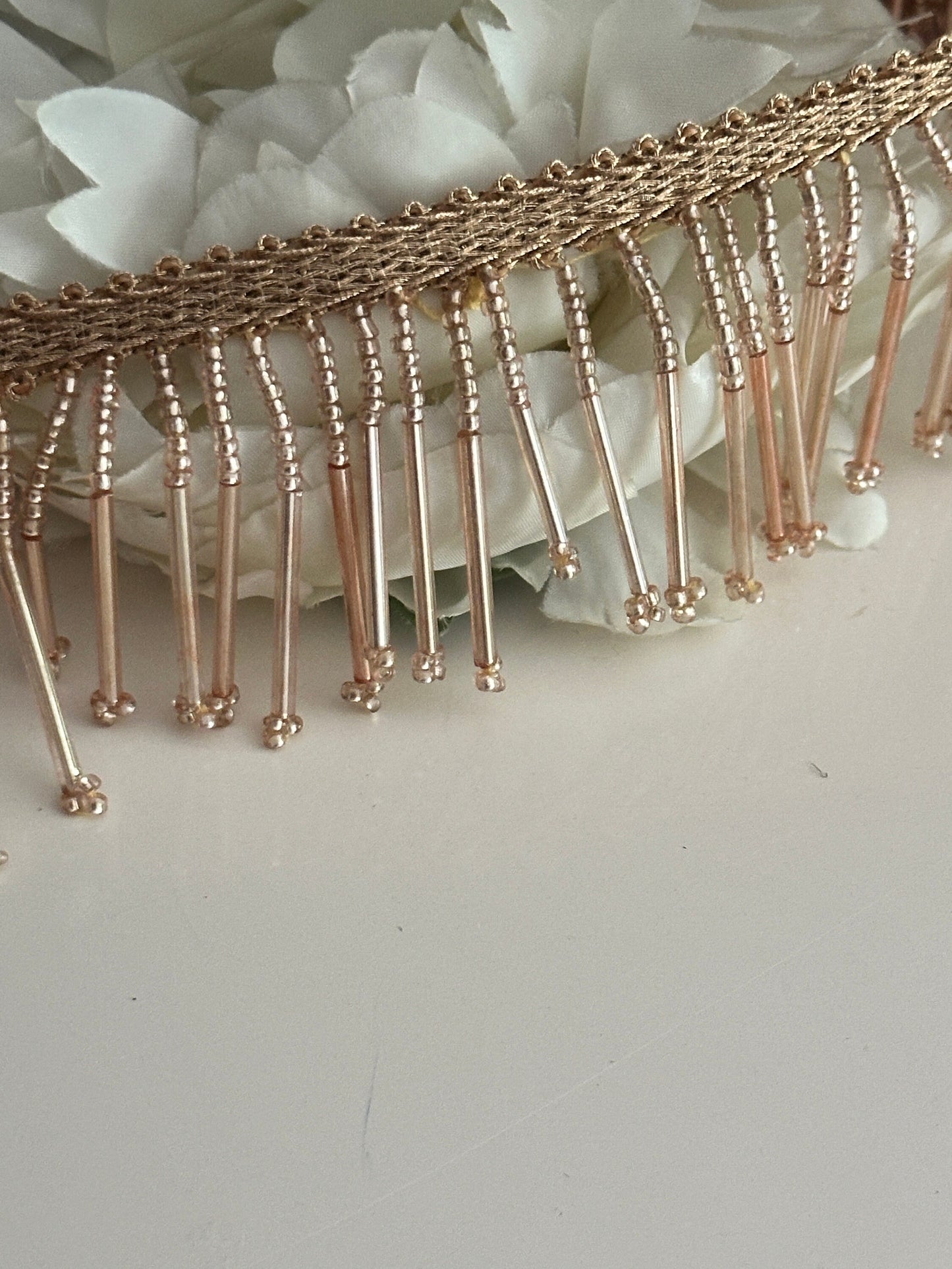 Rose Gold Glass Bead Tassel Trim Decorative Latkan Cinta Espejo Boho Tassel
