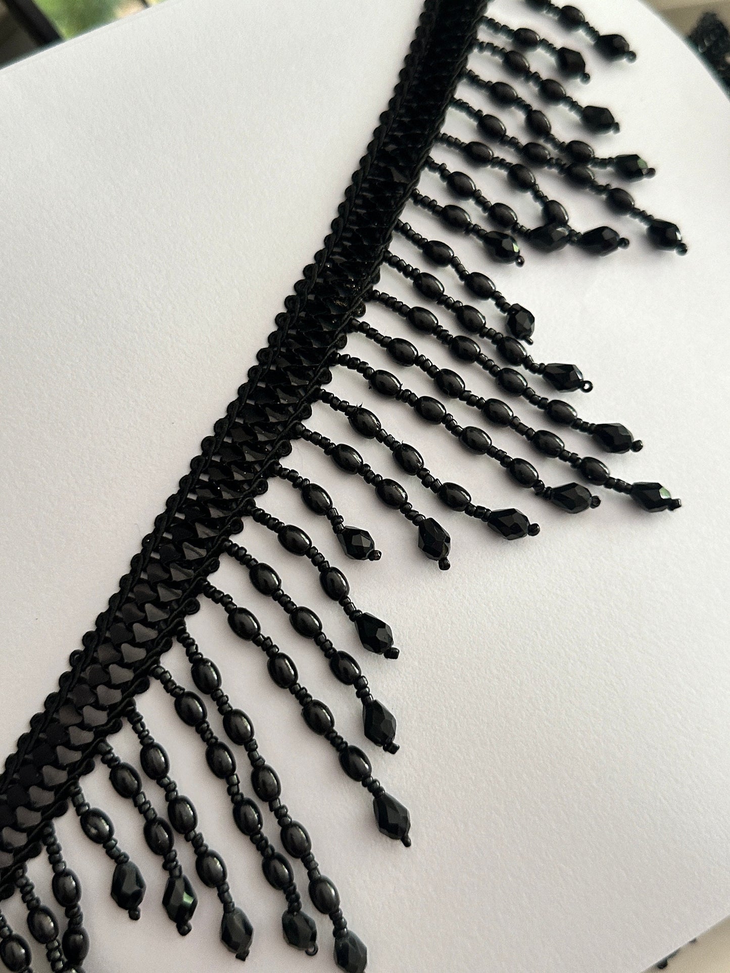 Black Glass Bead Tassel Lace Trim 7cm Decorative Tassel Trim Perfect