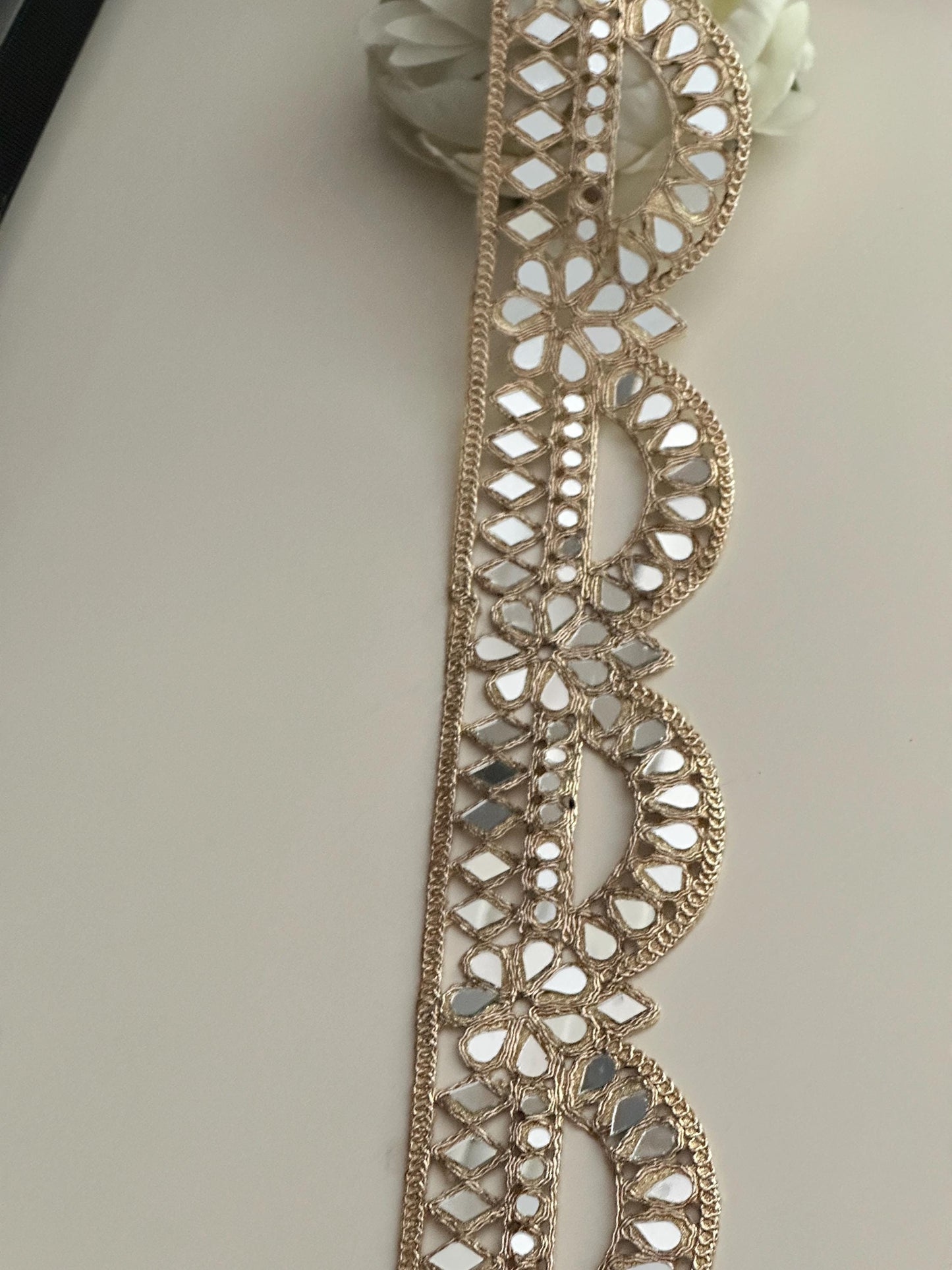 Rose Gold Indian Mirror Cutwork Broad Border Indian Dress Embellishment