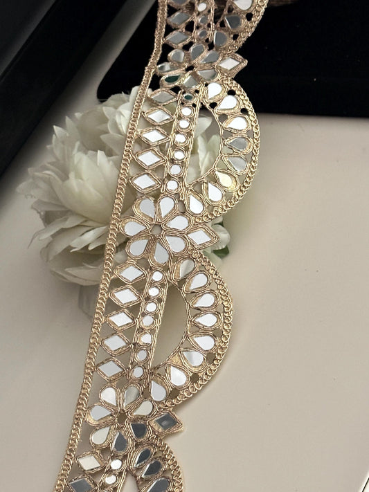 Mirror Cutwork Broad Border Rose Gold