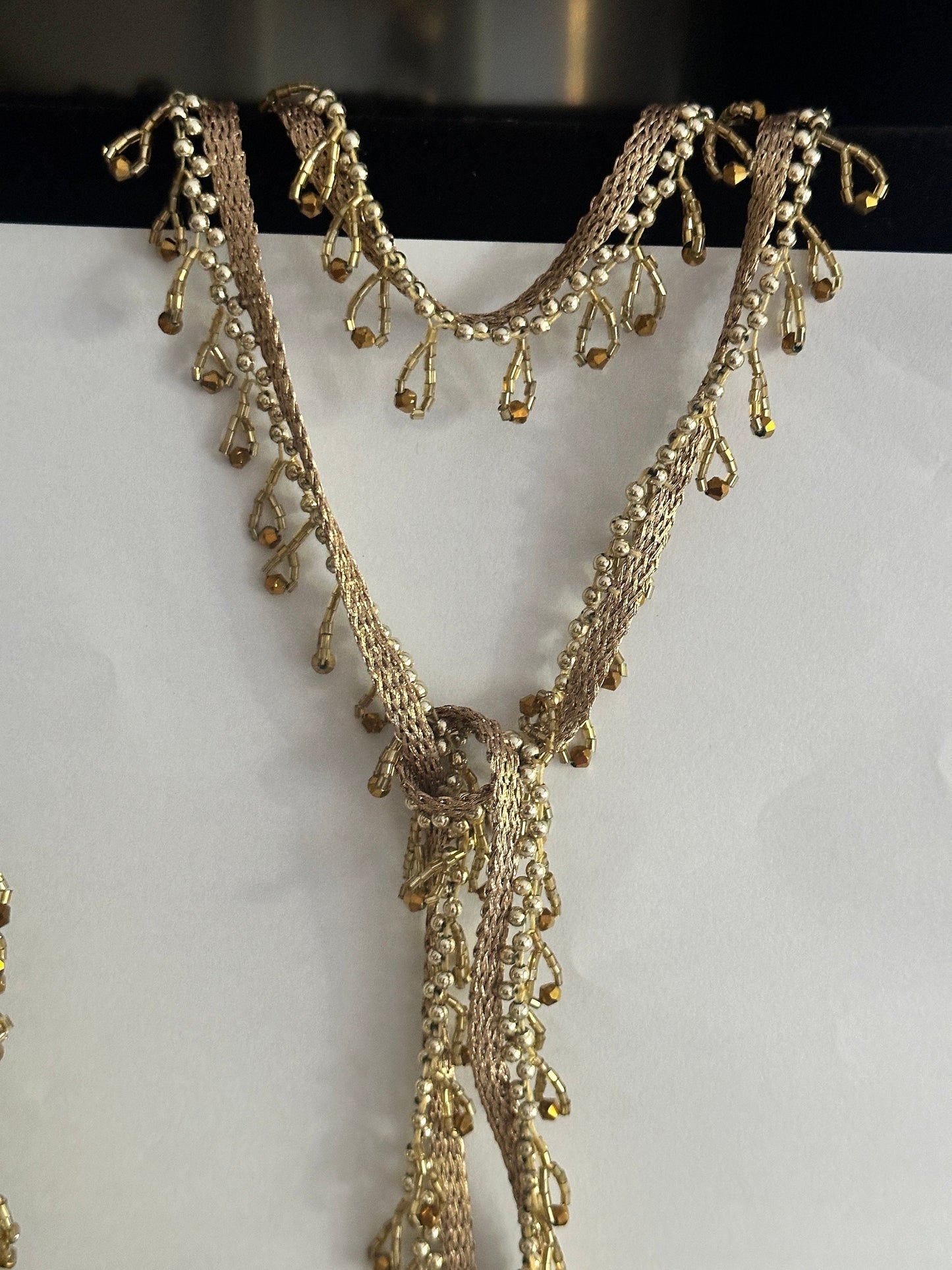 Gold Glass Bead Tassel Decorative Pendant Tassel Wedding Trim Bridal Belt Tassel