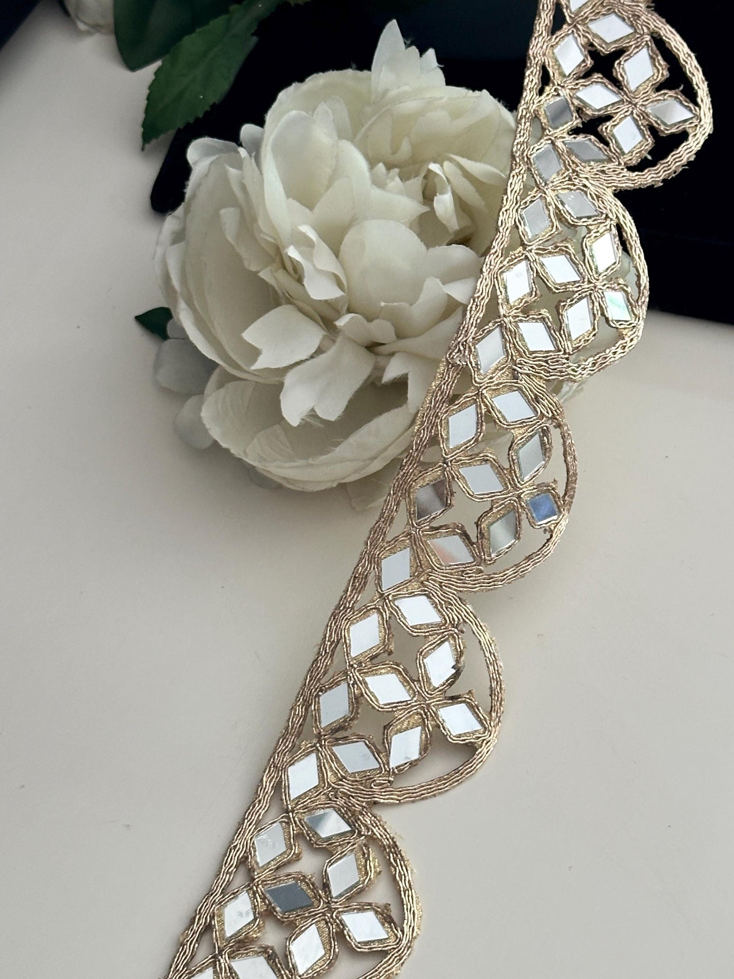 Rose Gold Scalloped Border Indian Mirror Work Collar Choker Band Mirror Belt