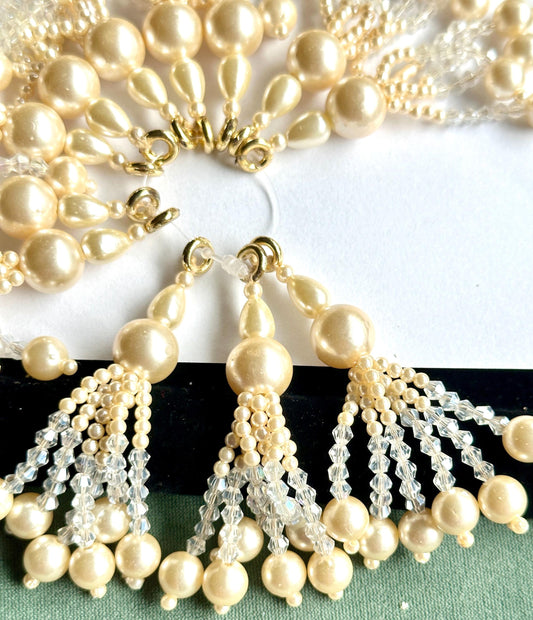 Multi String Crystal Tassel Pearl Gold